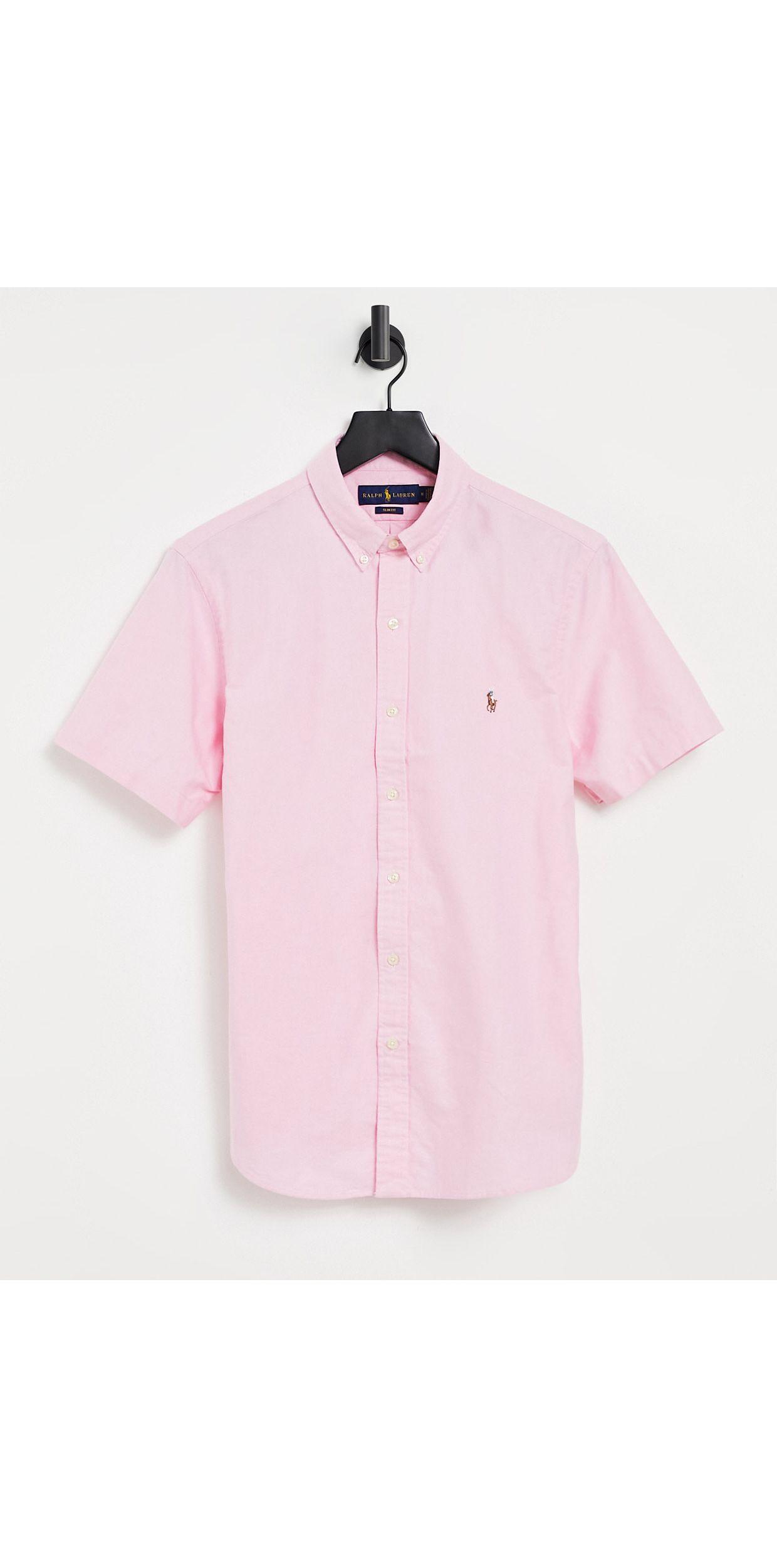 Polo Ralph Lauren Player Logo Short Sleeve Oxford Shirt Button Down Slim Fit  in Pink for Men | Lyst