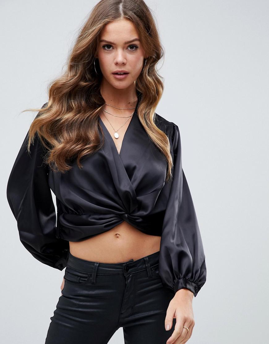 ASOS Satin Plunge Long Sleeve Top With 