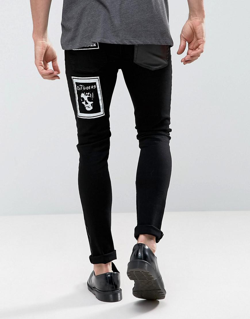ASOS Super Skinny Jeans In Black With Punk Patches for Men | Lyst