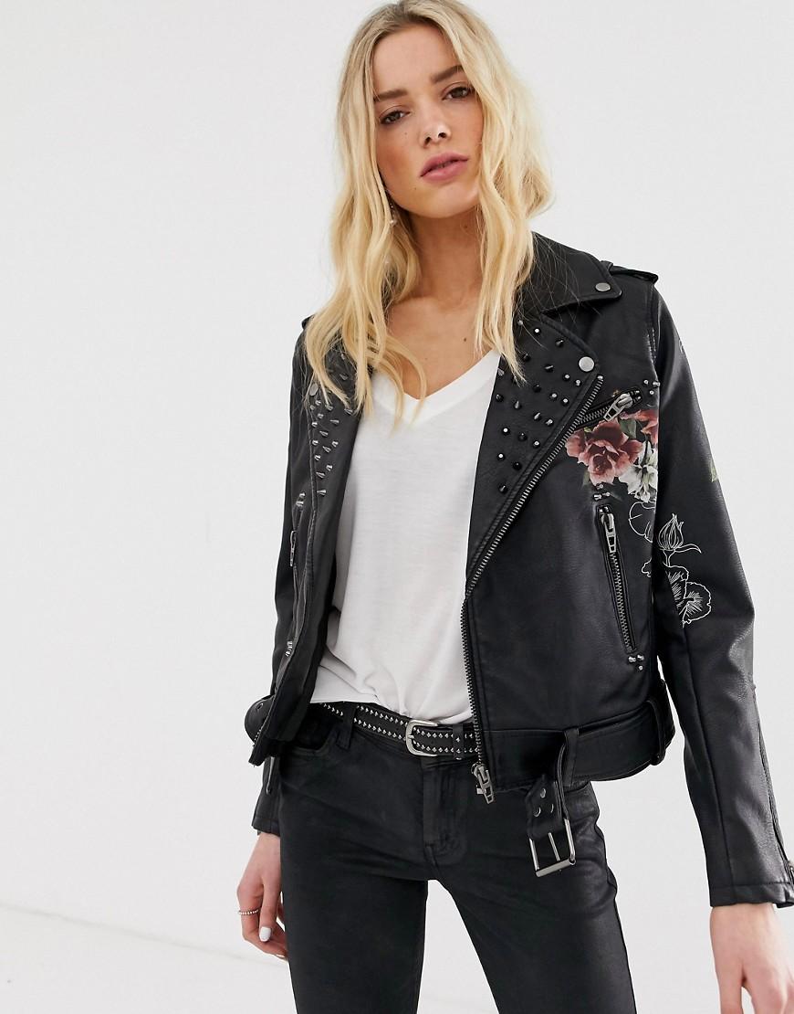 Blank NYC Love And Leave Faux Leather Jacket With Flower