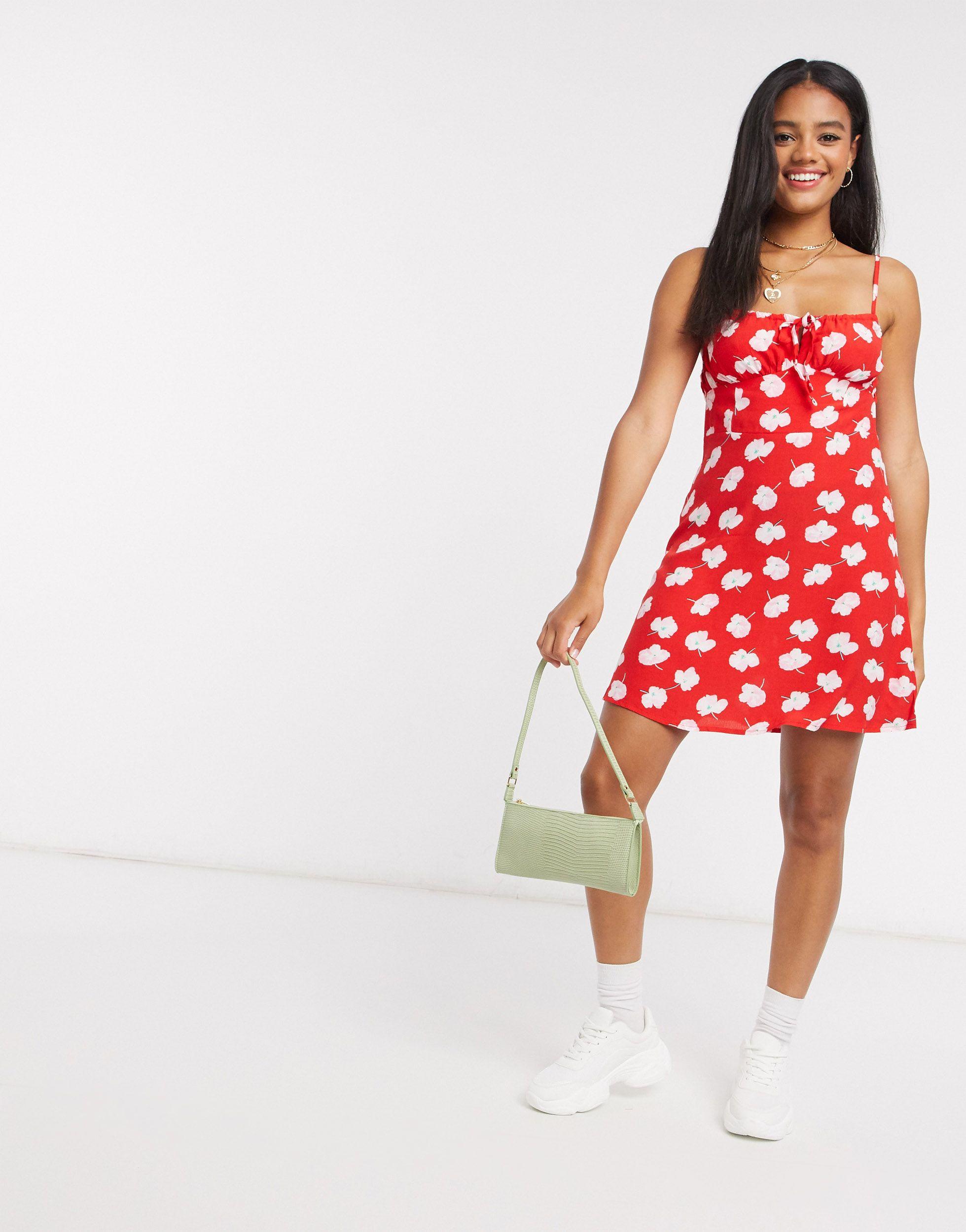 Pull&Bear Floral Print Dress in Red | Lyst