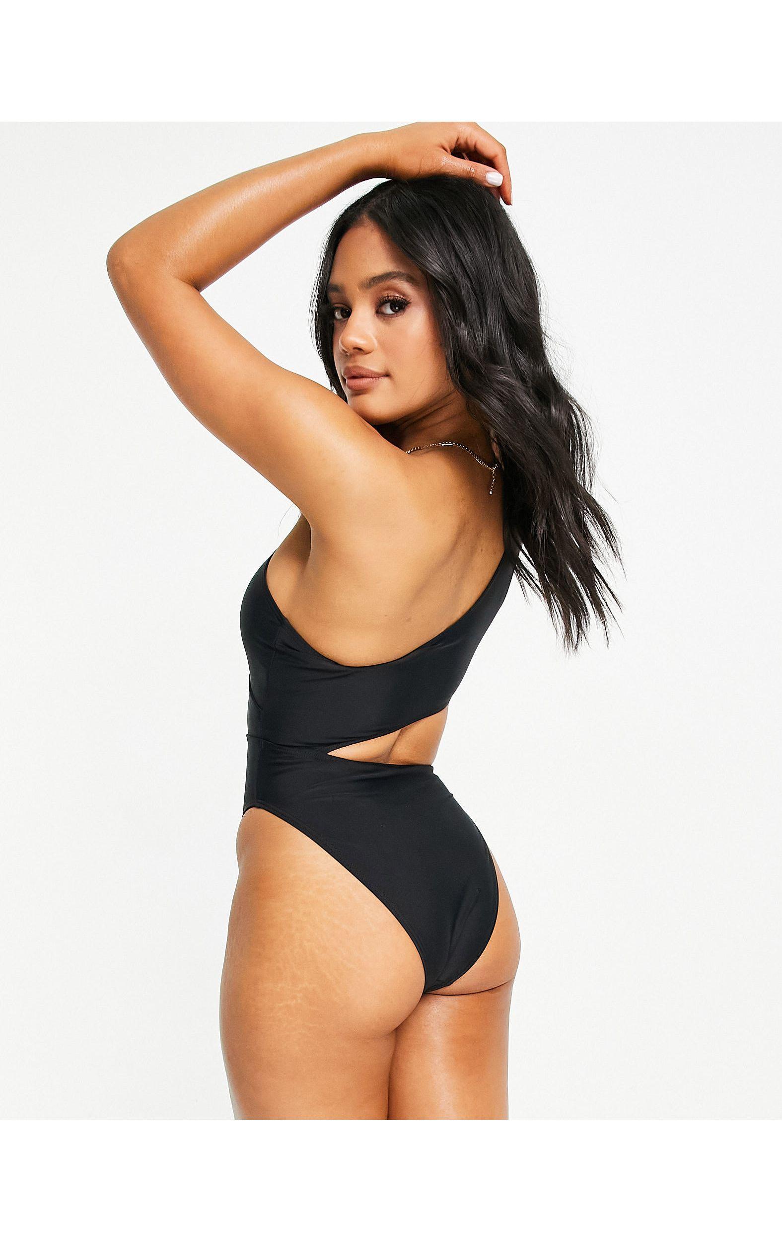 South Beach Exclusive Asymmetric Cut-out Swimsuit in Black | Lyst