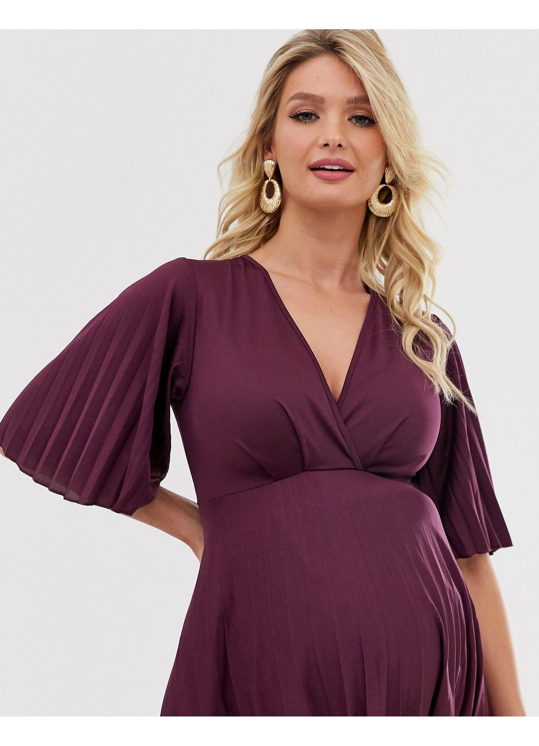 asos design maternity kimono pleated midi dress