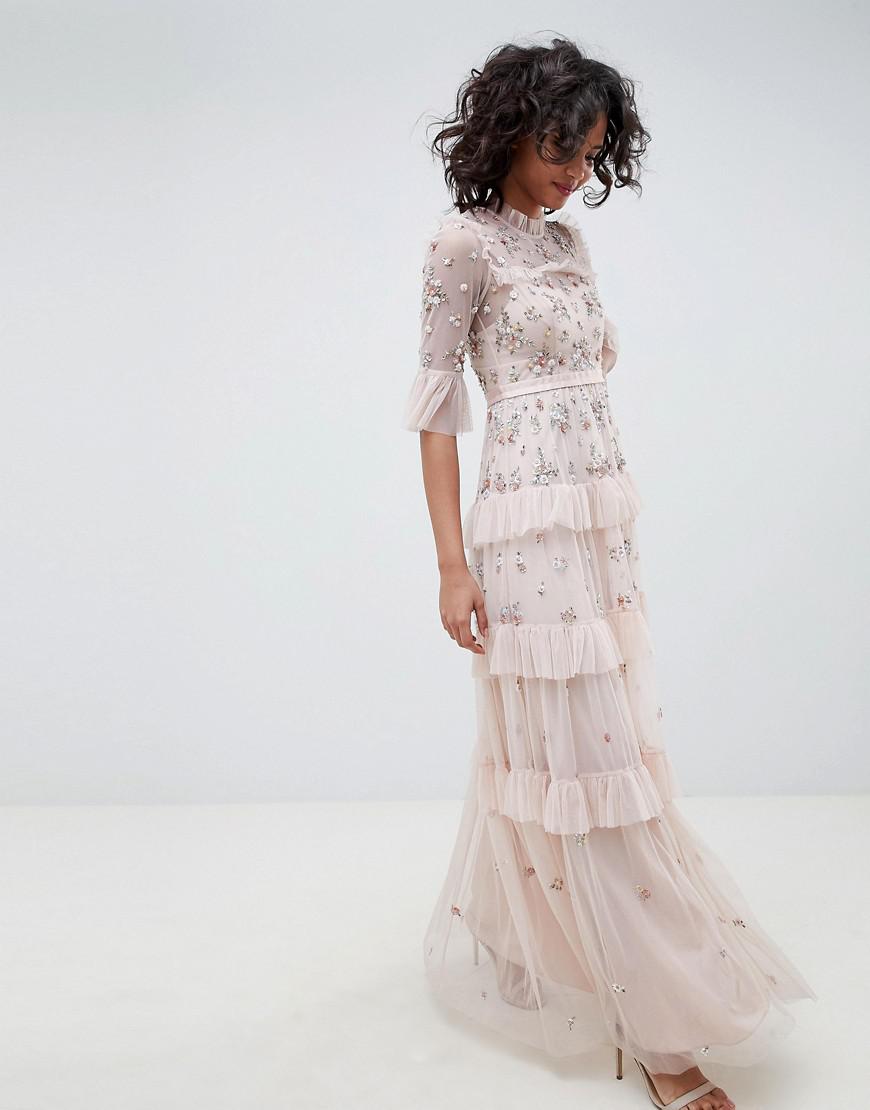 pink embroidered maxi dress