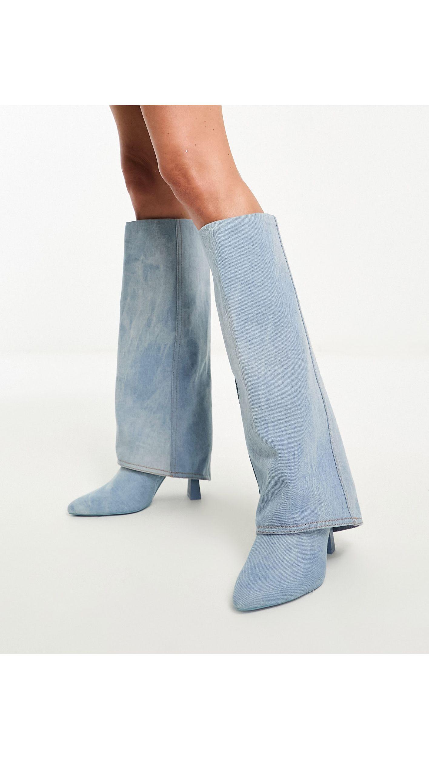 Stivali al ginocchio risvoltati di Stradivarius in Blu | Lyst
