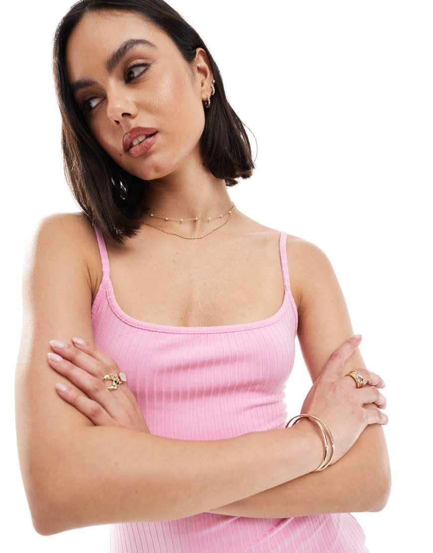 Bershka Ribbed Strappy Mini Dress in Pink Lyst UK