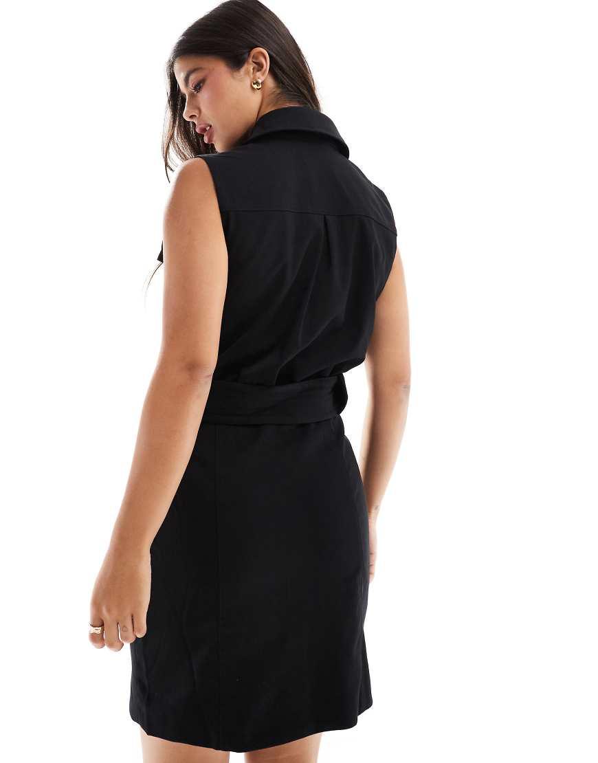 Vestido Corto Estilo Americana Sin Mangas Con Detalle De Cinturón