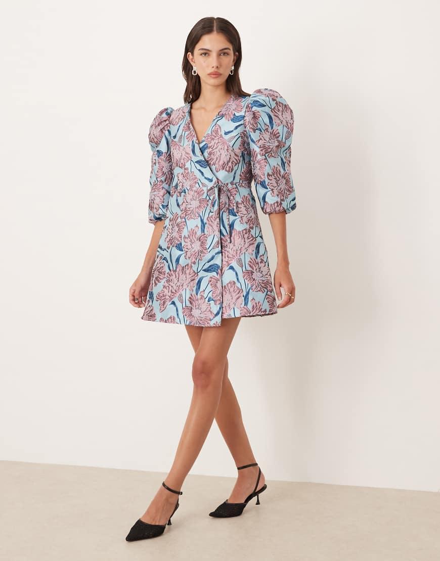 Sister Jane Deco Bloom Jacquard Wrap Mini Dress in Blue | Lyst UK