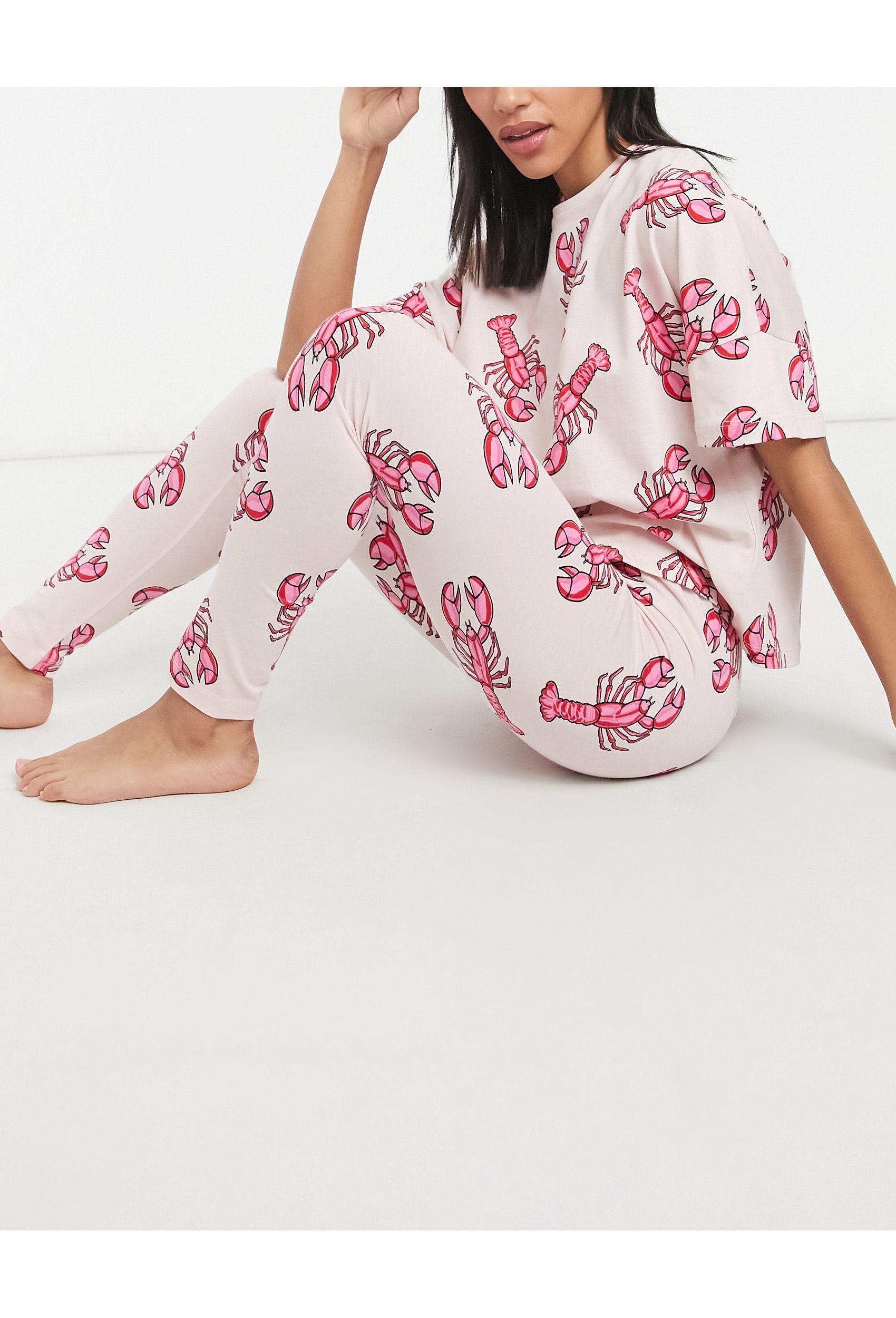 ASOS Lobster Print Tee & leggings Pyjama Set in Pink