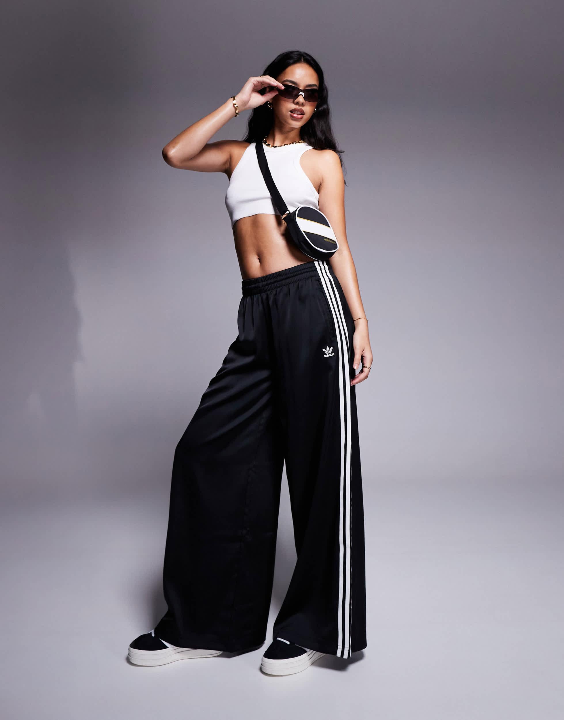 【adidas】SATIN WIDE LEG TRACK JOGGERS ジョガーパンツ Jogger Pants adidas Satin Wide Leg Joggers Black | Footshop