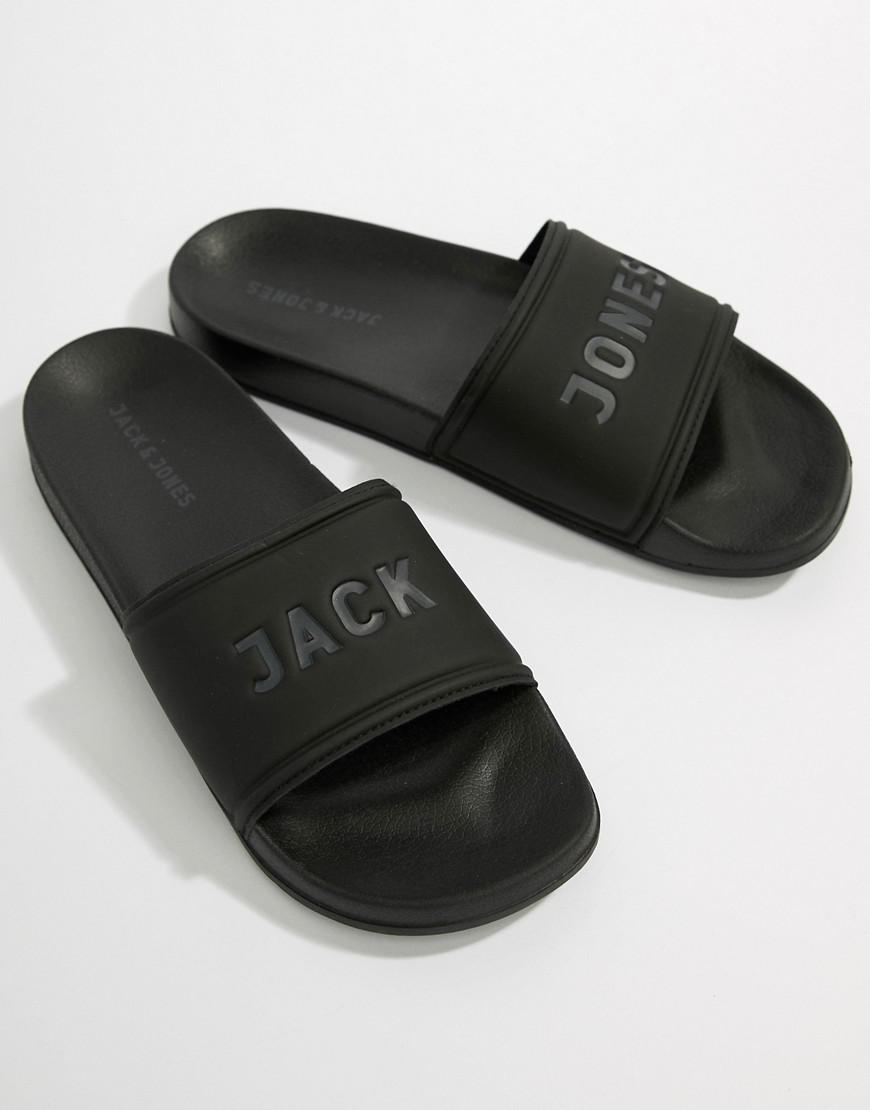 Jack & Jones Denim Logo Sliders In Black for Men | Lyst