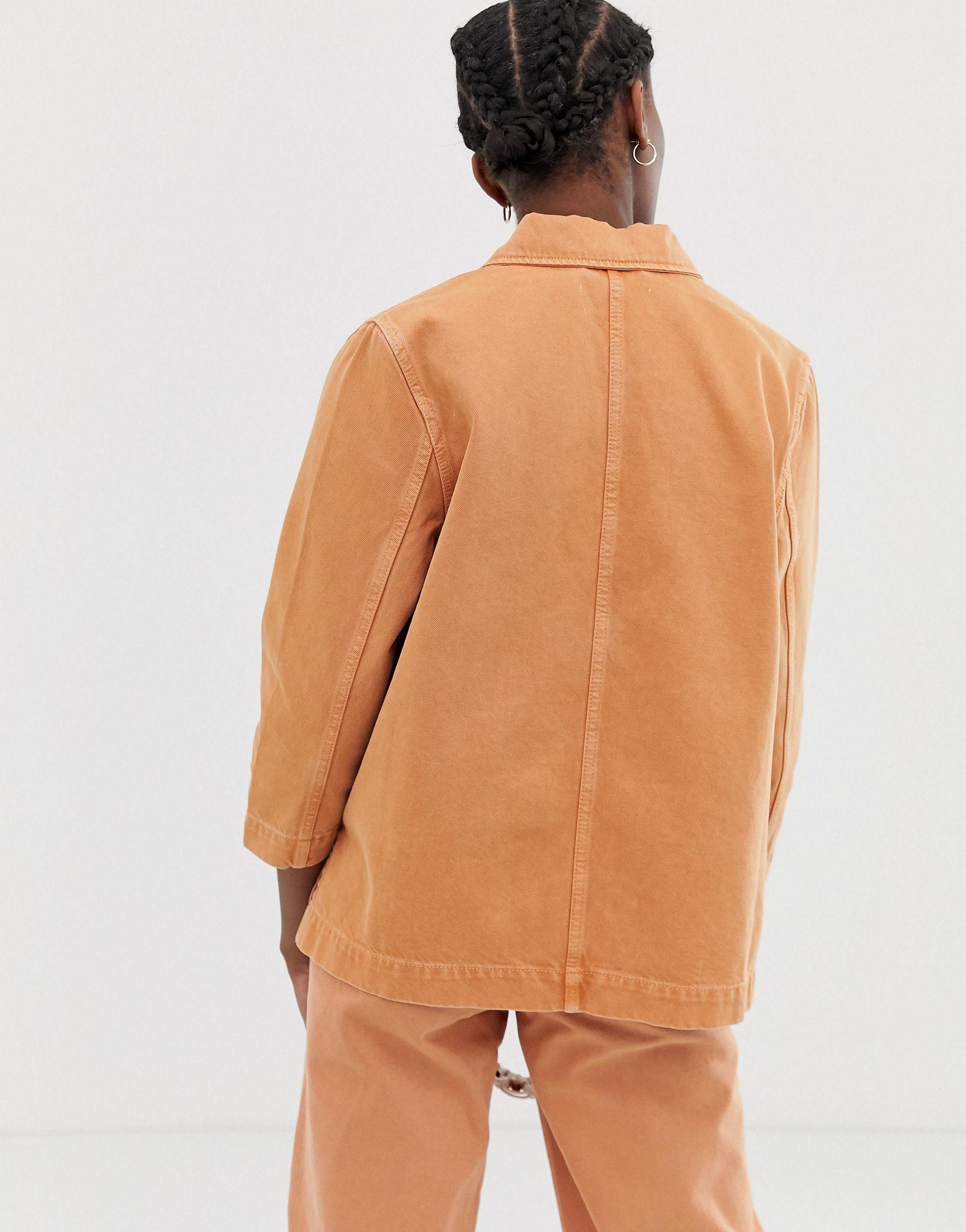 Weekday Denim Jacket In Tangerine Co 