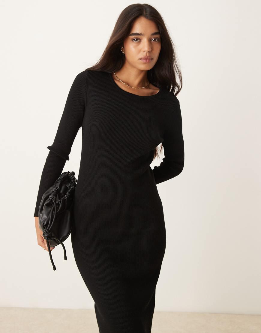 black ribbed midi dress long sleeve SYLVIA BLACK KNIT MIDI DRESS  DISSH