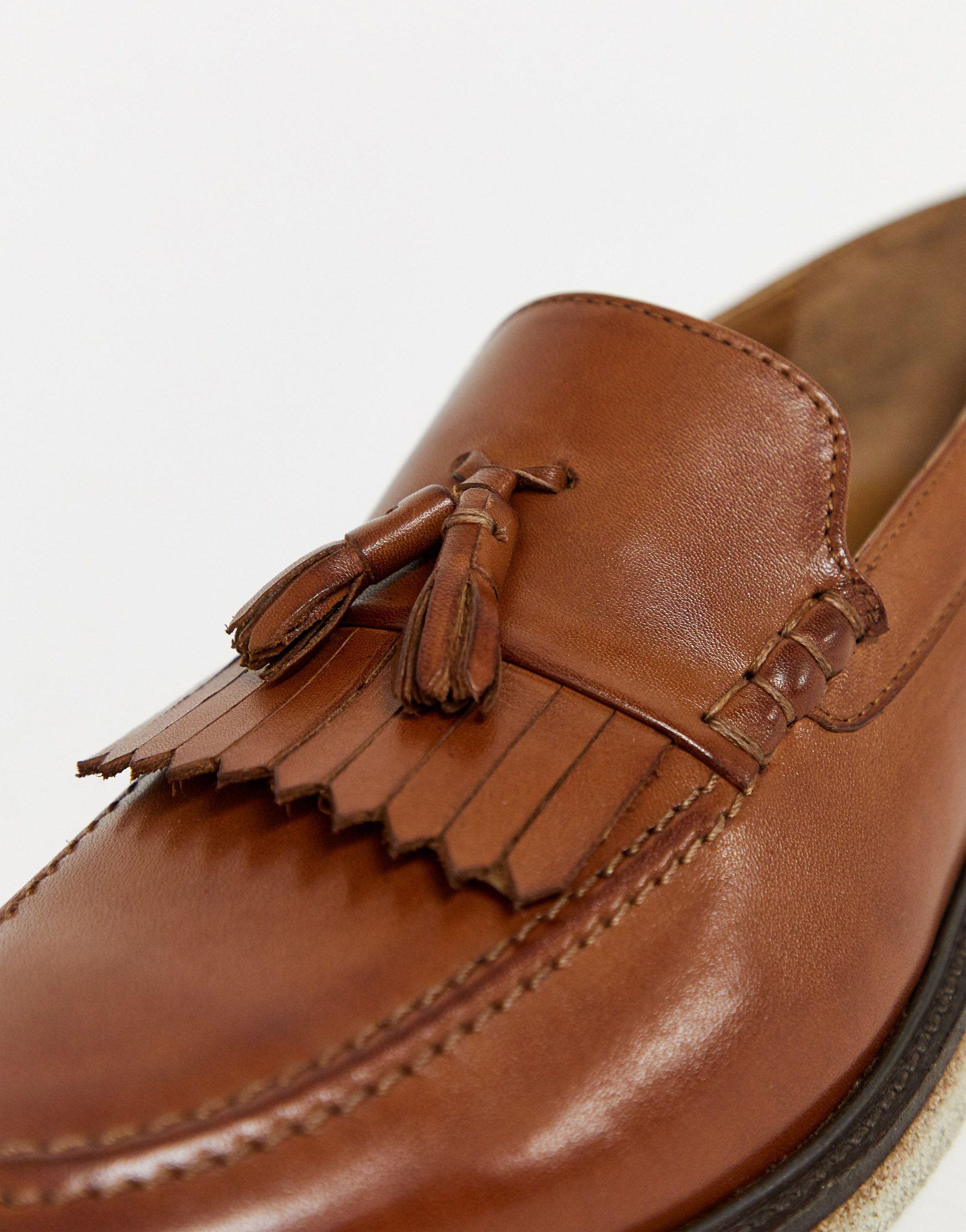 Walk London Dell Fringe Tassel Loafers in Brown for Men - Lyst