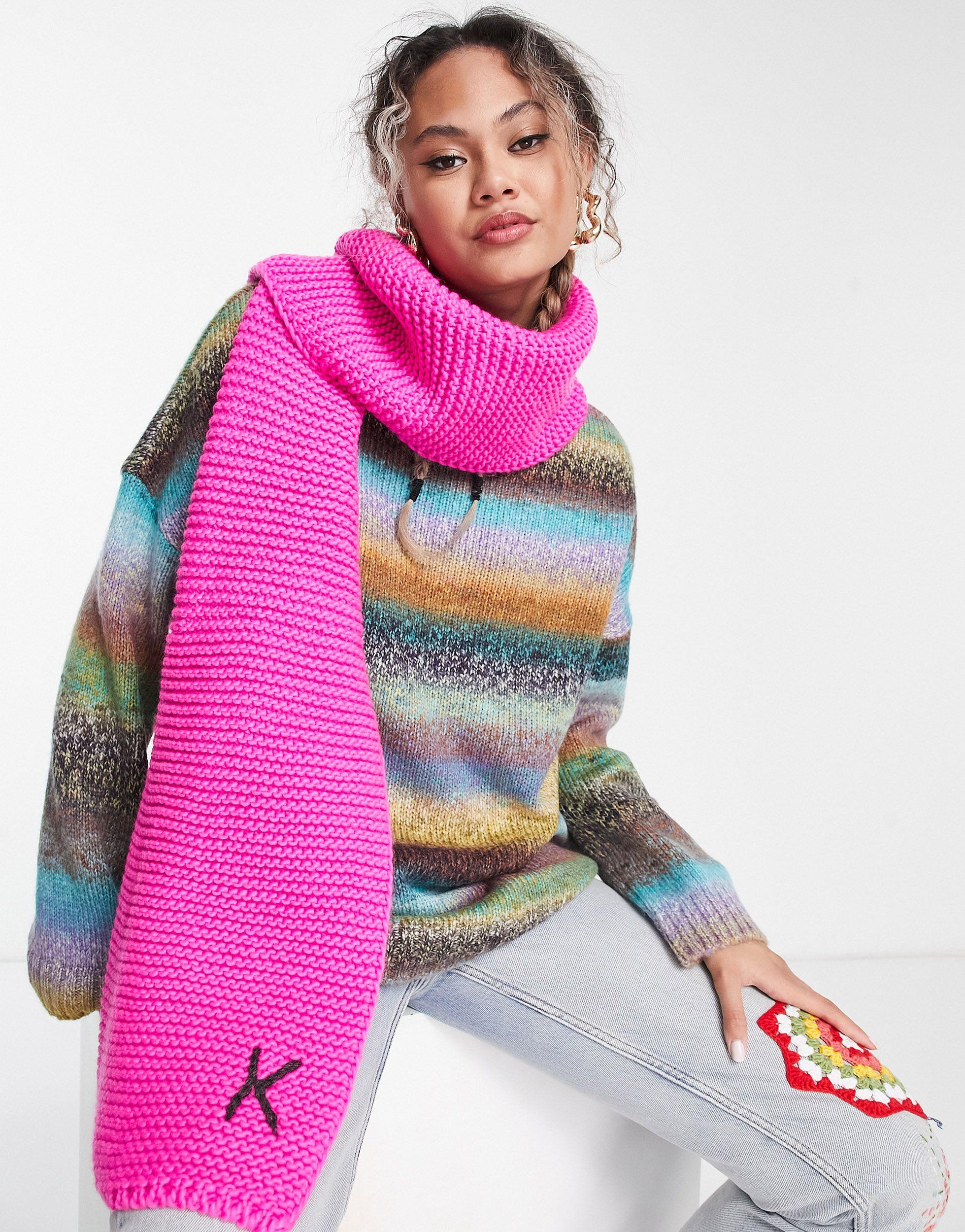 ASOS DESIGN knitted monogram scarf with C initial in pink