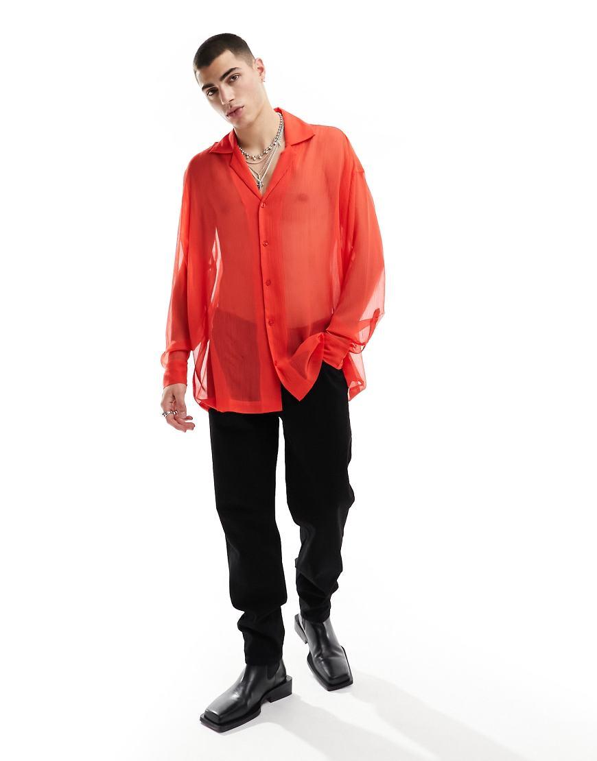 Camicia Oversize Trasparente Rossa da Uomo di ASOS in Rosso Lyst