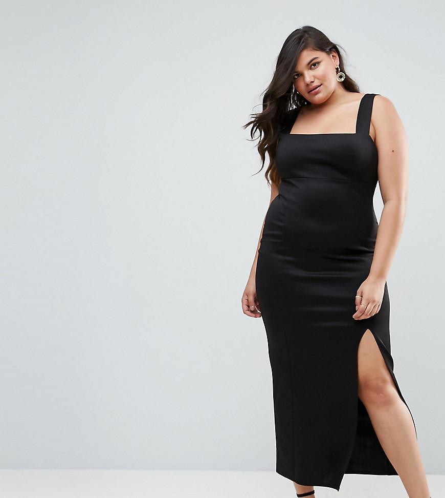 asos square neck scuba maxi dress with thigh split