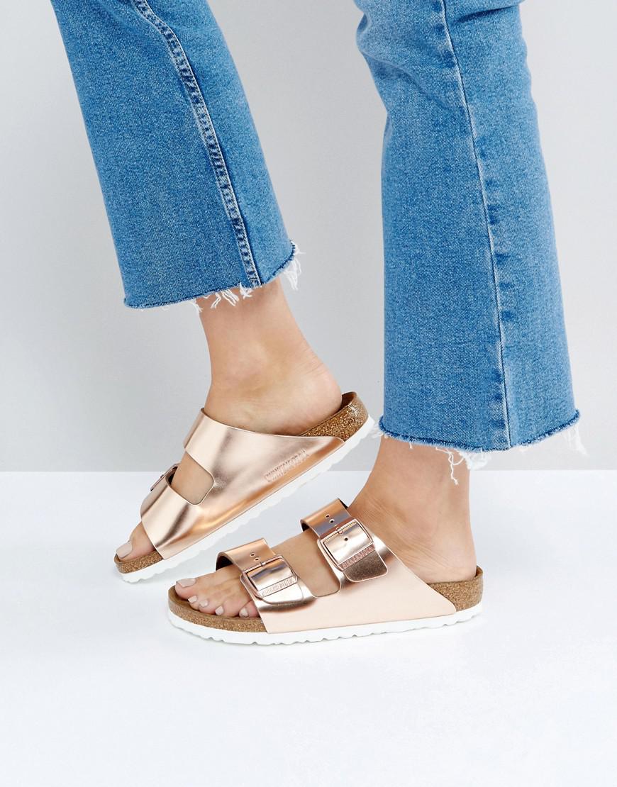 arizona birkenstock copper metallic