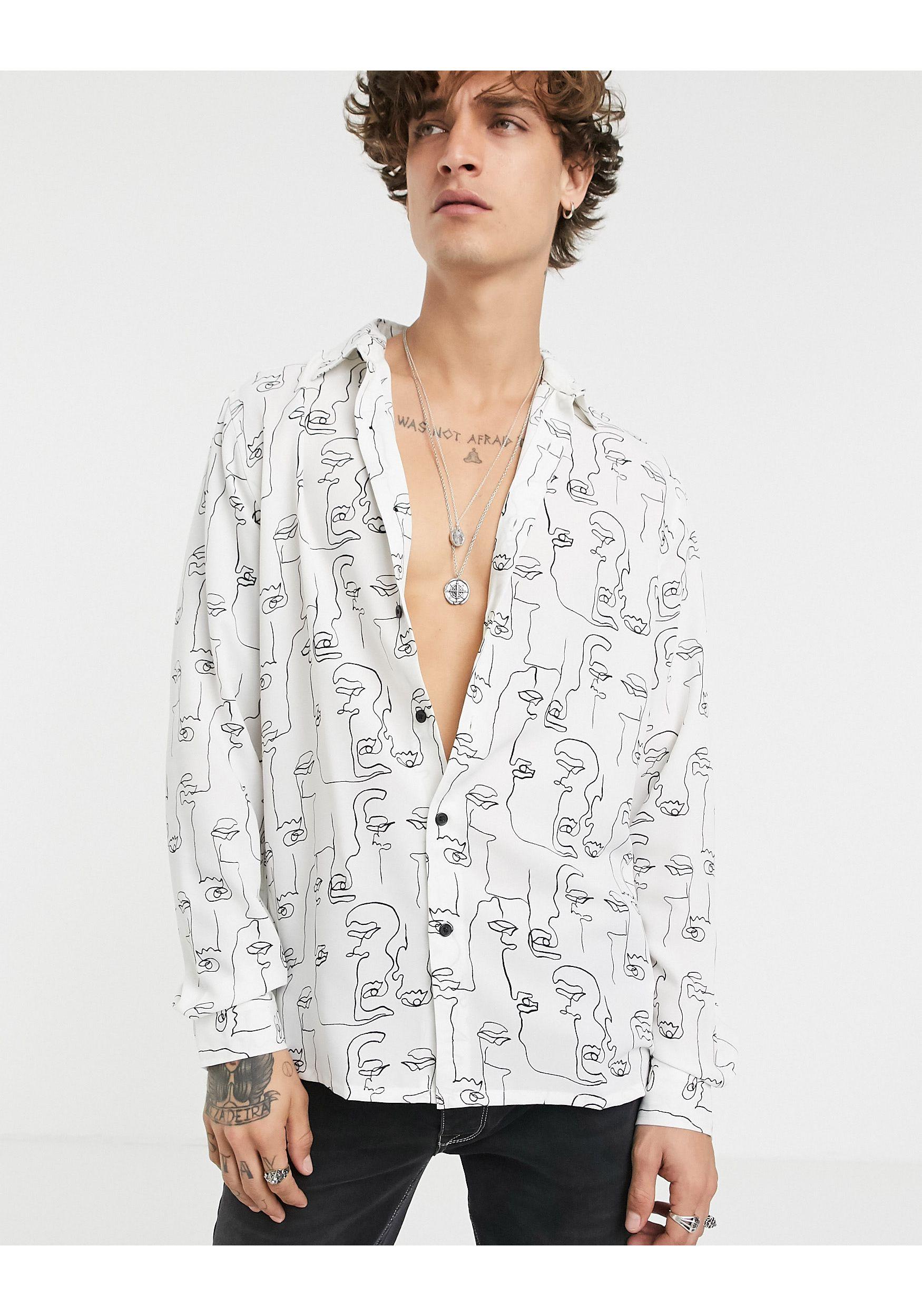 Fantastiske Akvarium sikkerhed ASOS Regular Fit Shirt With Scribble Face Print in White for Men | Lyst