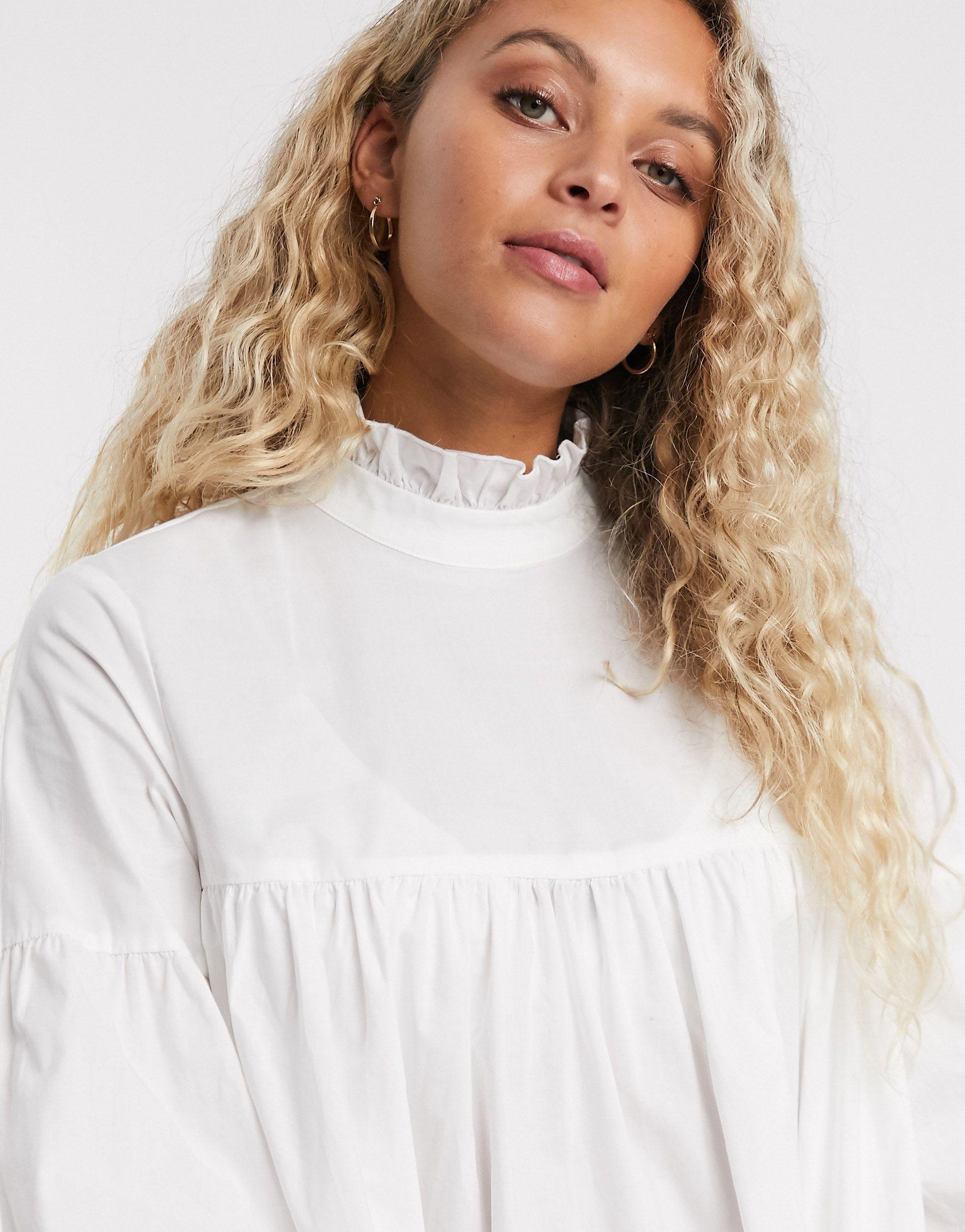 Only Cotton Poplin Smock Dress With High Neck In White Lyst