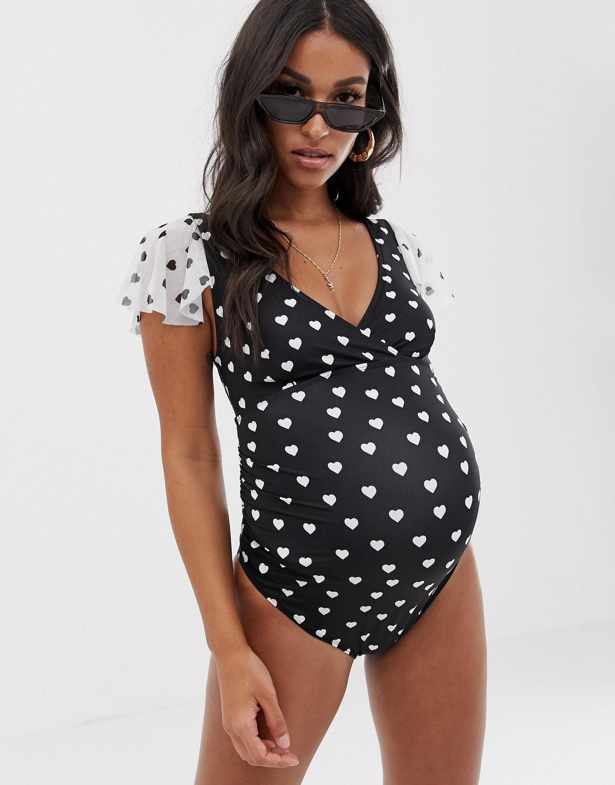 ASOS Denim Asos Design Maternity Flutter Sleeve Wrap Swimsuit - Lyst
