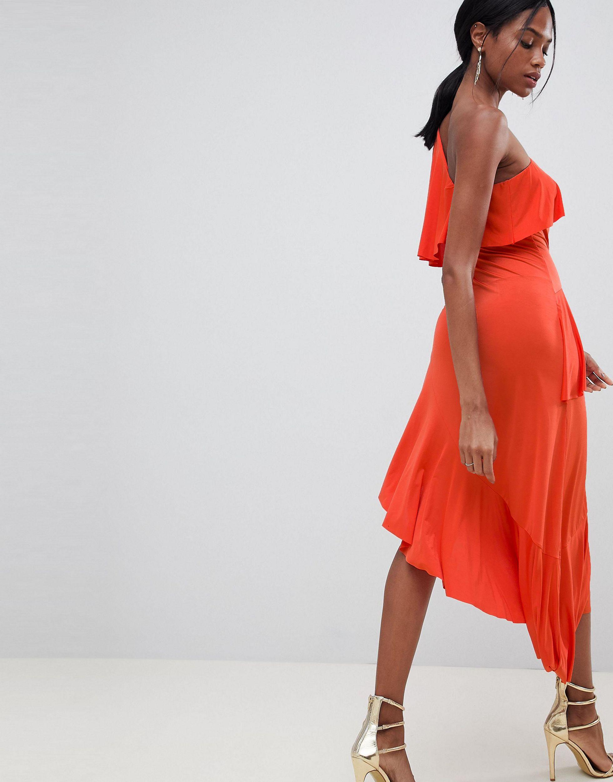 burnt orange one shoulder dress