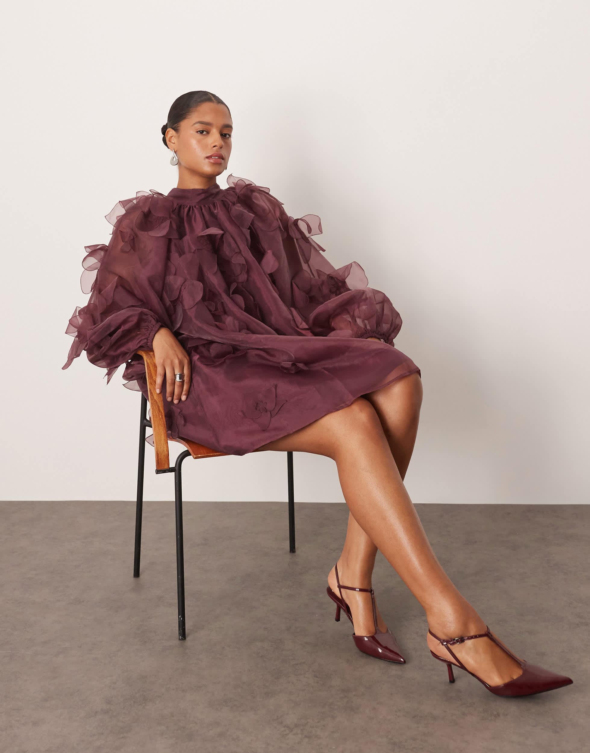 ARRANGE Curve Exclusive Applique Organza Floral High Neck Trapeze Mini Dress  in Purple | Lyst