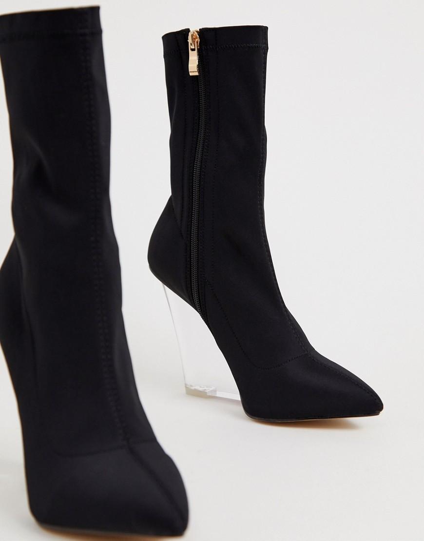 Public Desire Glance Clear Wedge Boots in Black | Lyst
