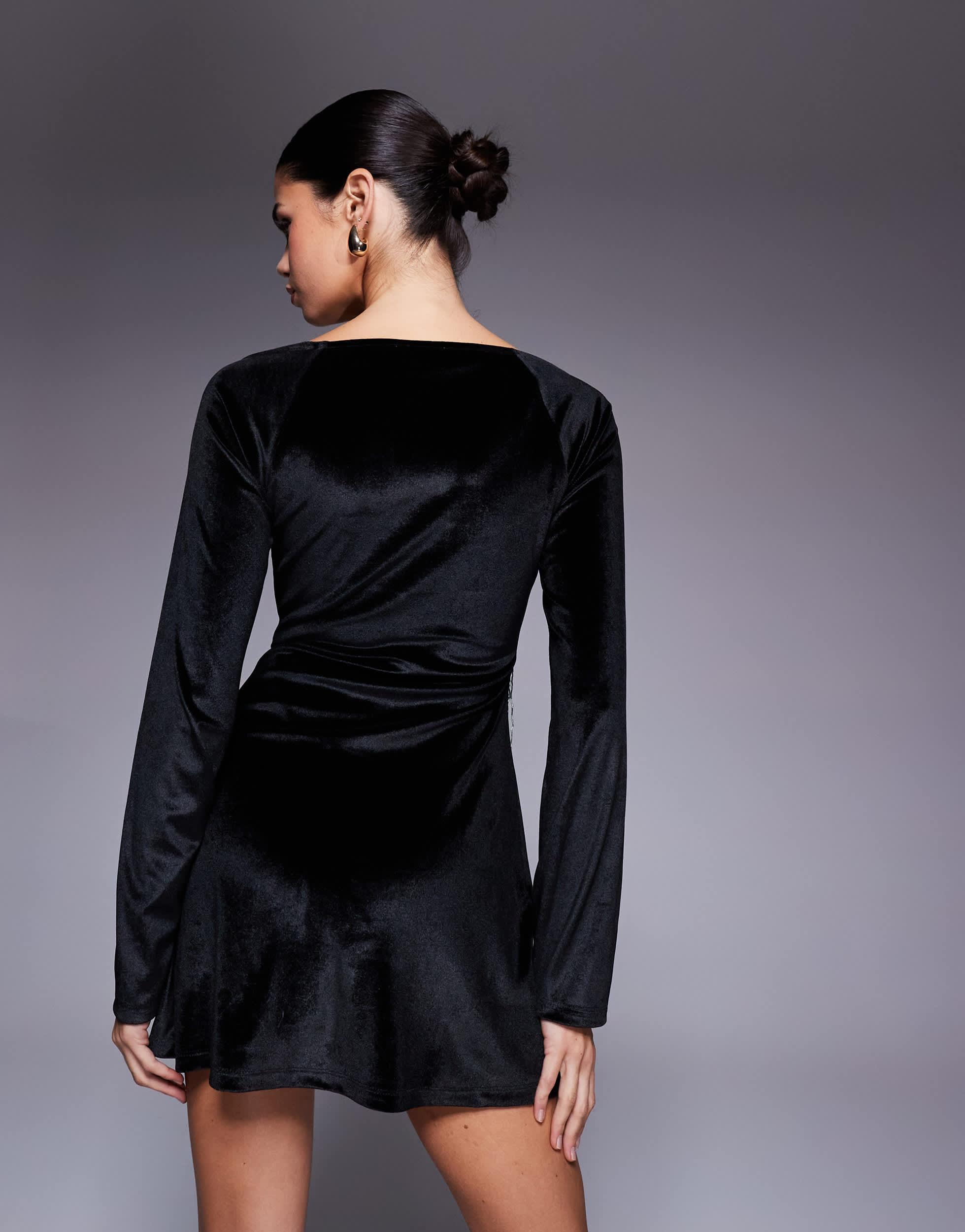 ASOS Super Scoop Long Sleeve Mini Dress With Aline Skirt And