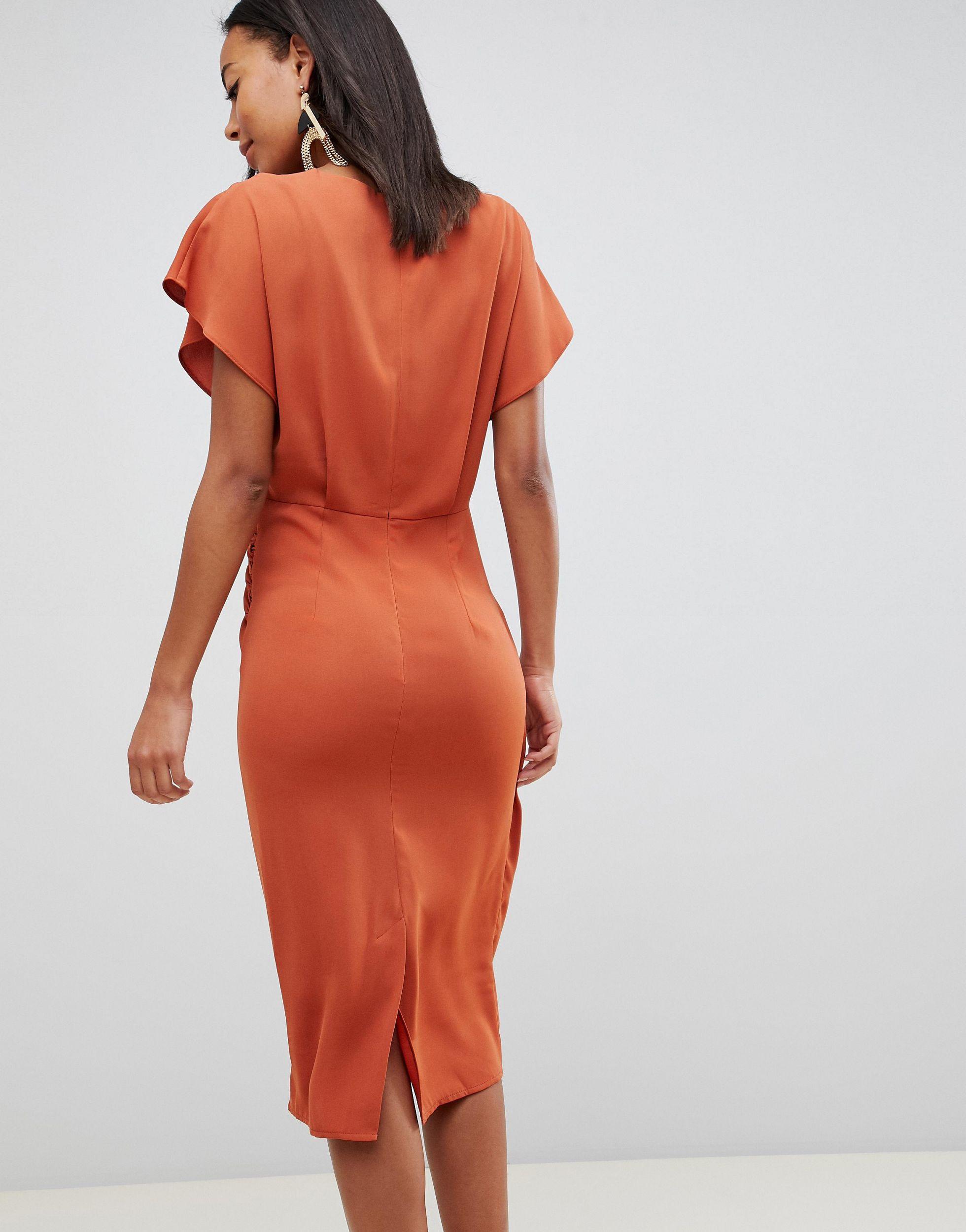 twist midi dress with kimono sleeve