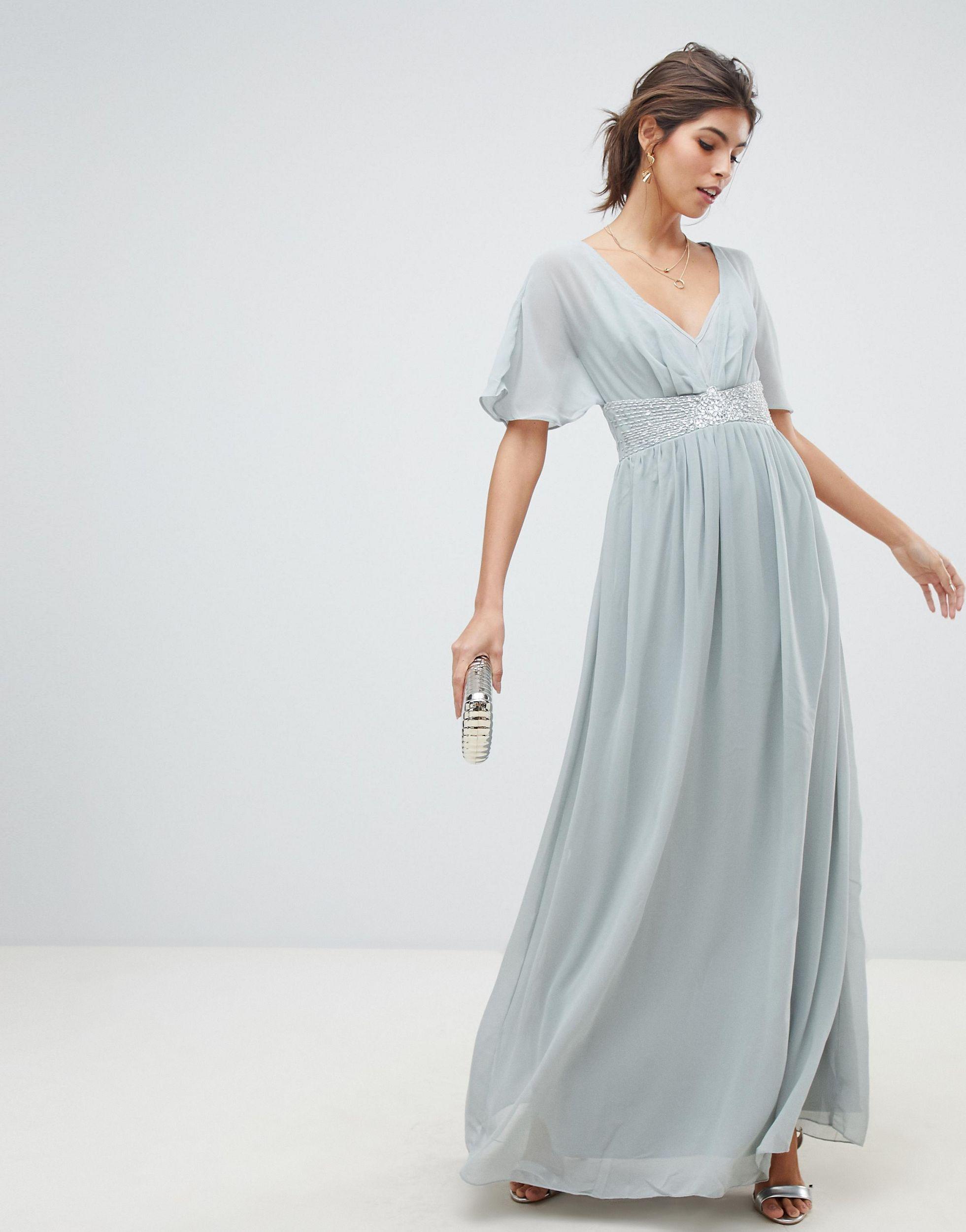 chiffon angel sleeve maxi dress