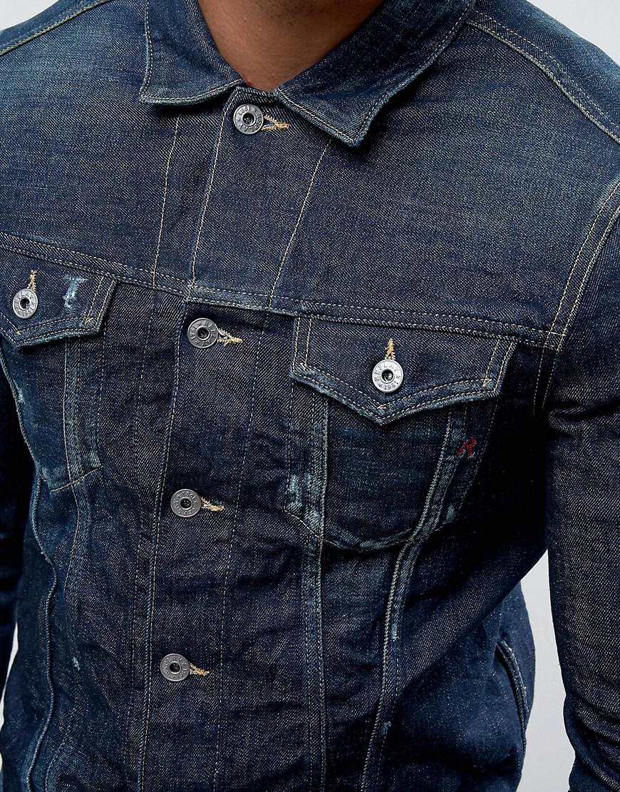 Replay Denim Jacket Dark Wash Abrasions 