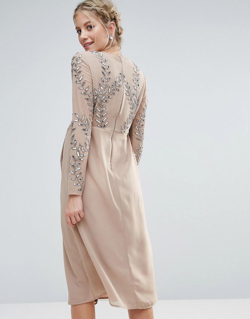 embellished wrap midi dress