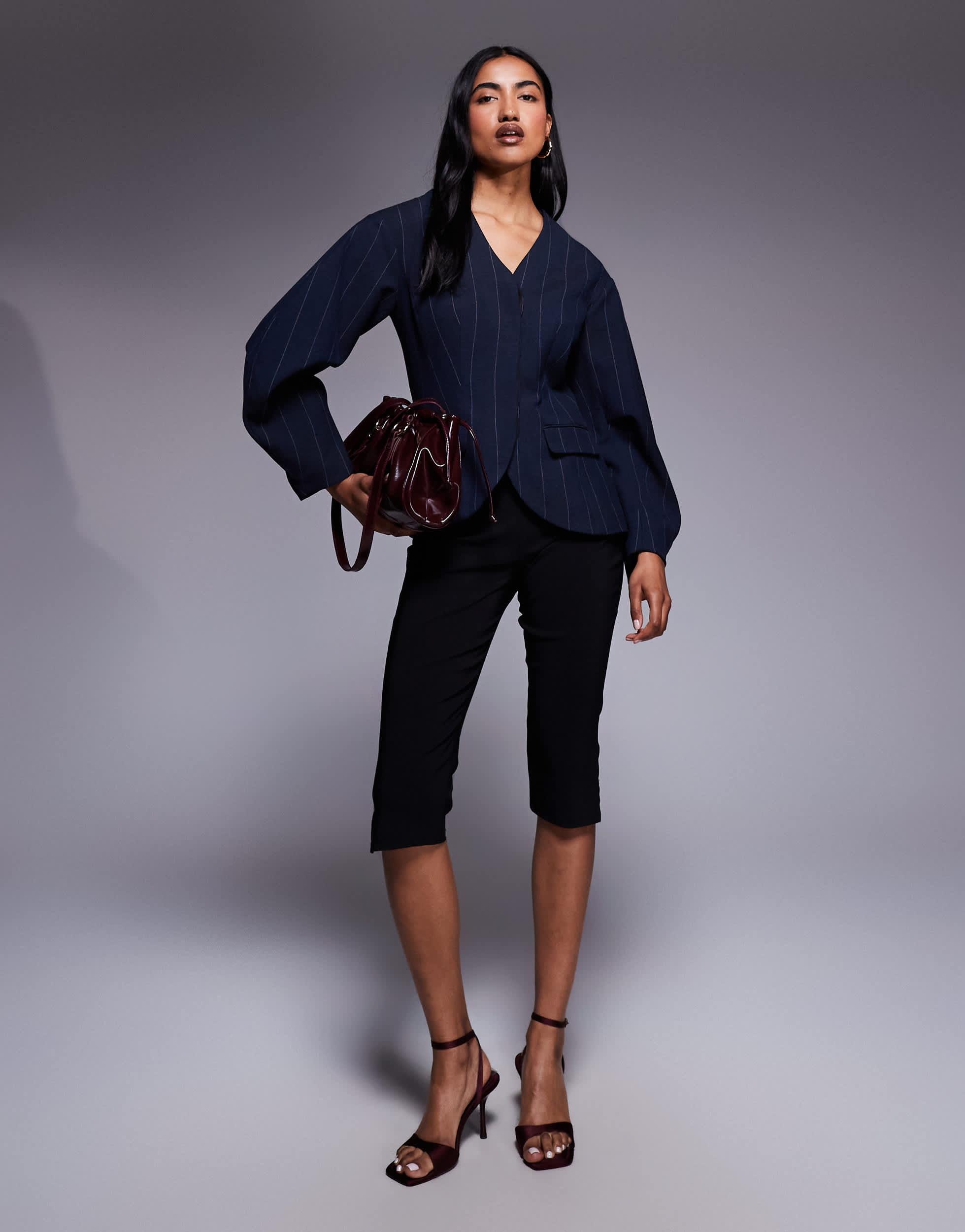River Island Pinstripe Cocoon Sleeve Blazer in Blue | Lyst