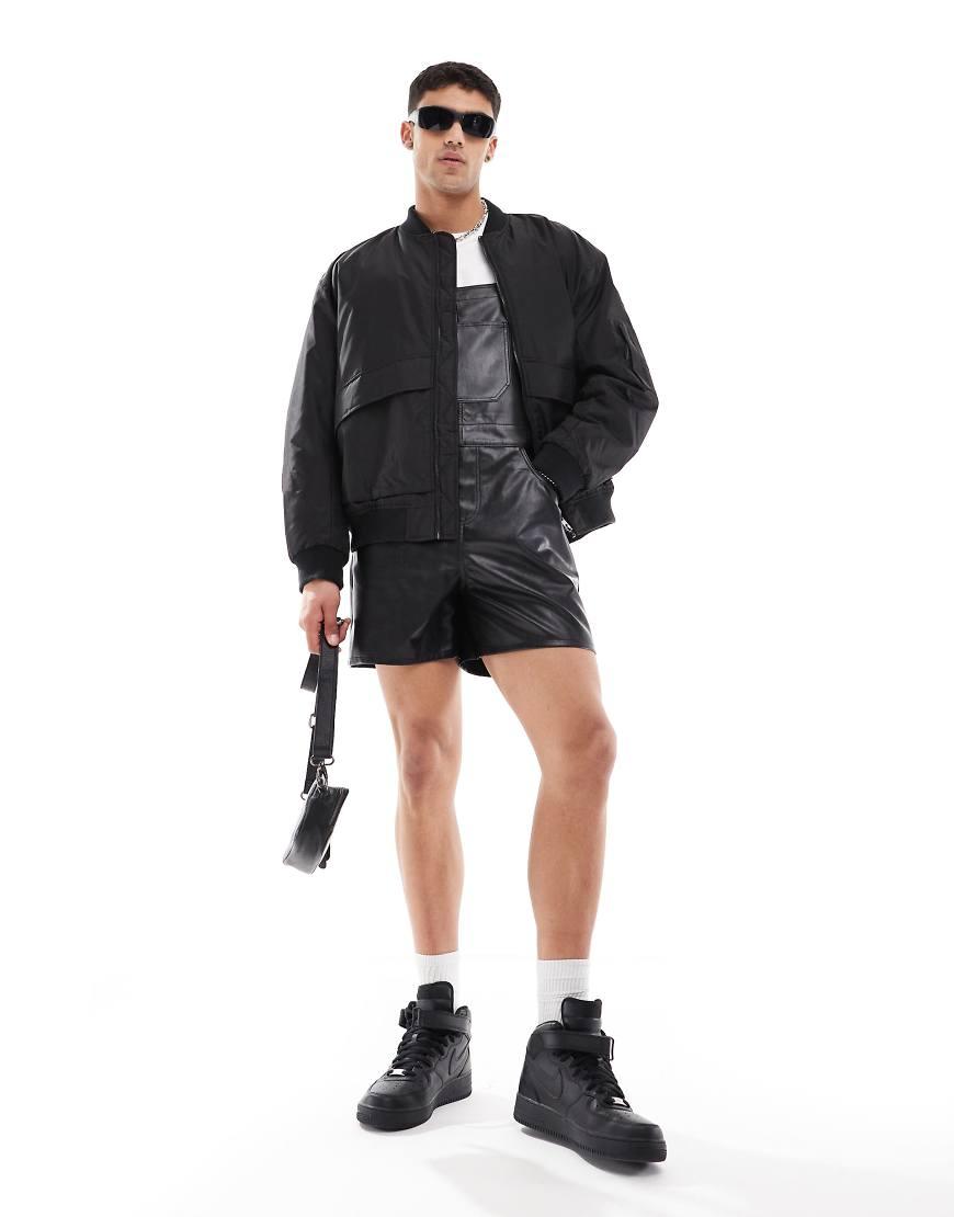 ASOS Leather Look Shorter Length Dungaree in Black for Men Lyst UK