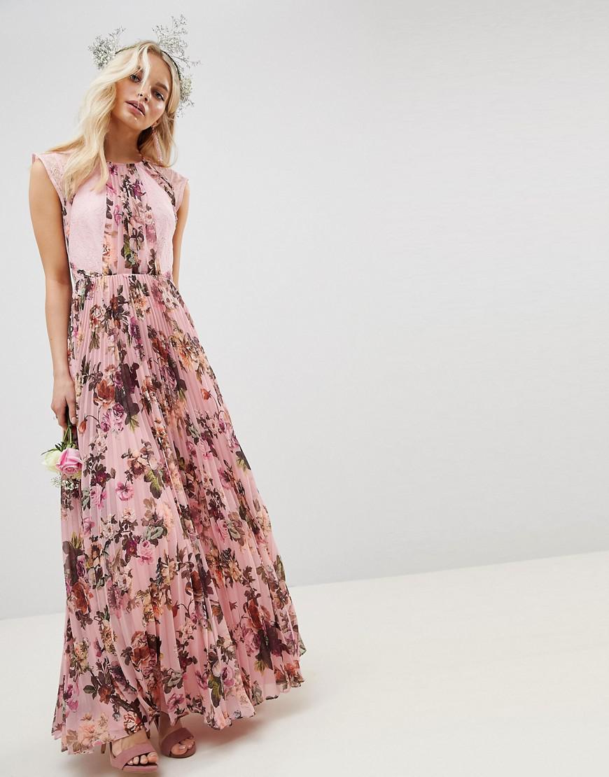 pleated floral maxi dress