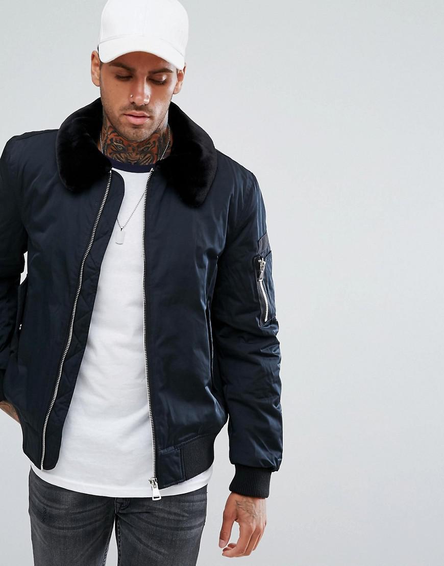 River Island Aviator Jacket With Faux Fur Collar And Ma1 Pocket In Gallery