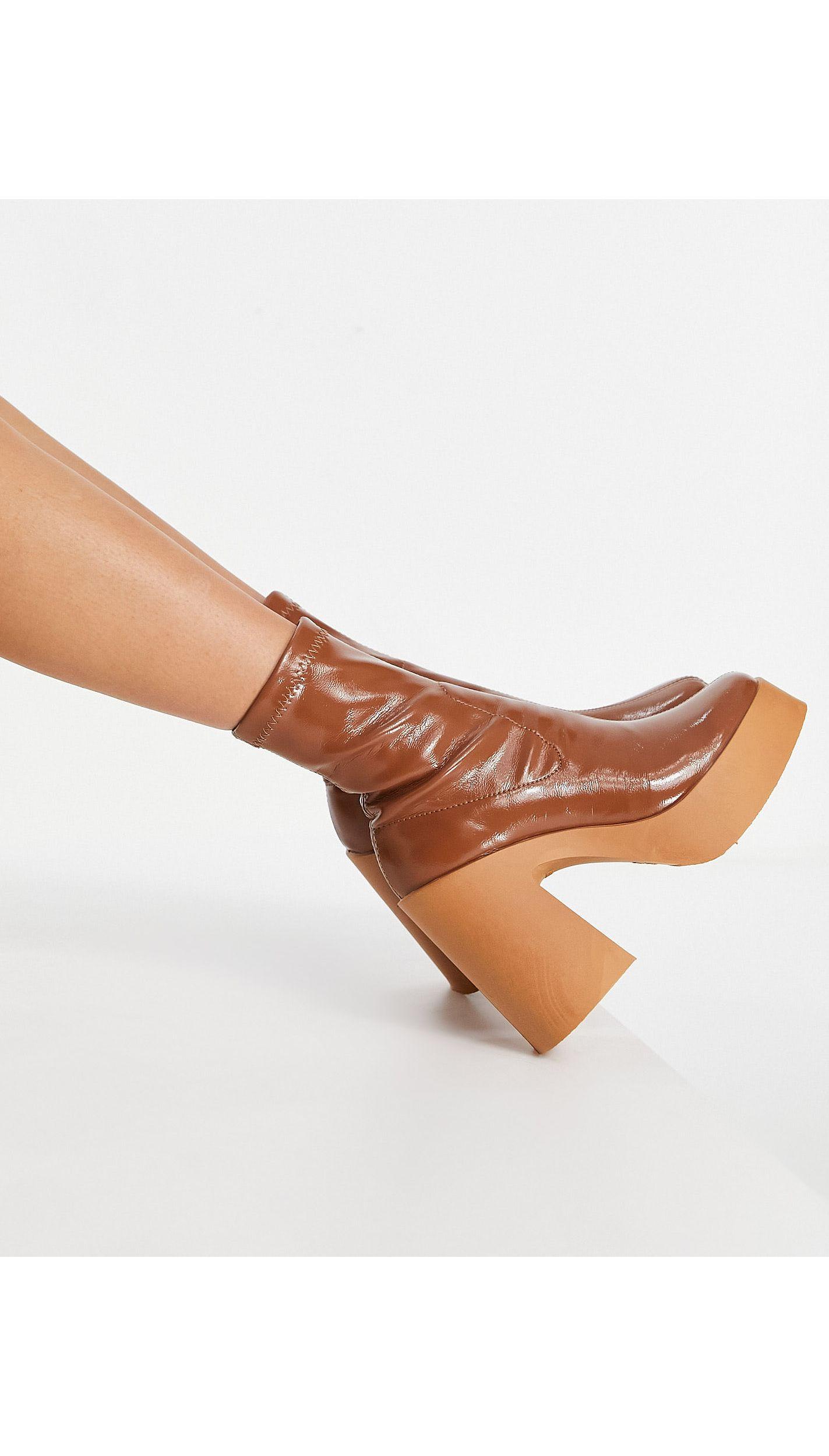 ASOS Elsie High heeled Sock Boot in Brown Lyst Australia