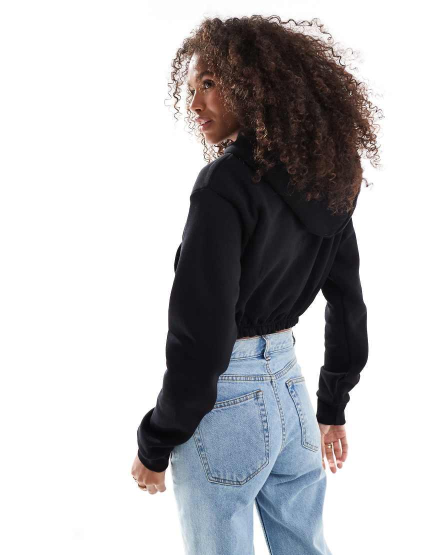 Pull Bear Cropped Drawstring Hoodie in Black Lyst UK