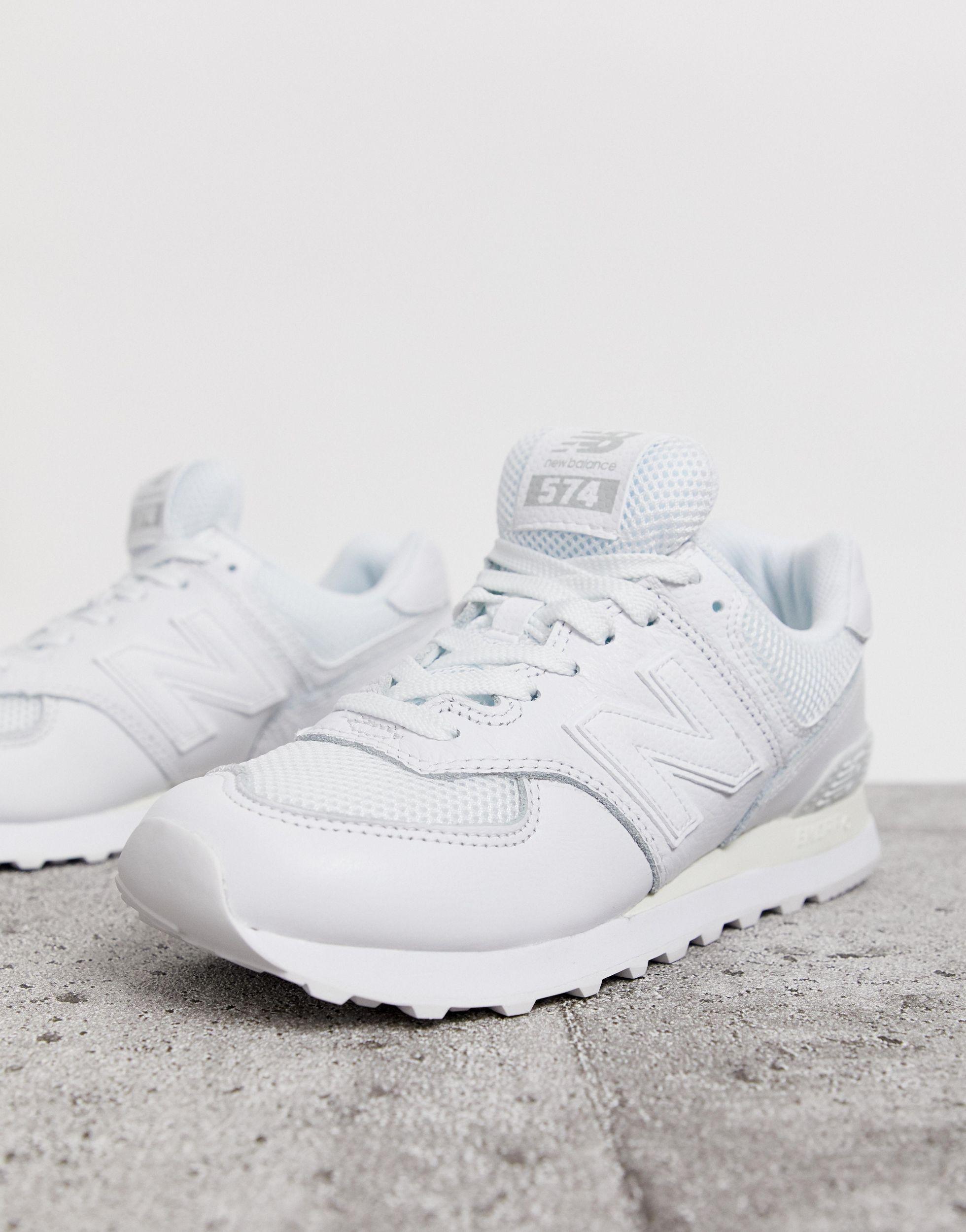 New Balance 574 Triple White Trainers Lyst UK