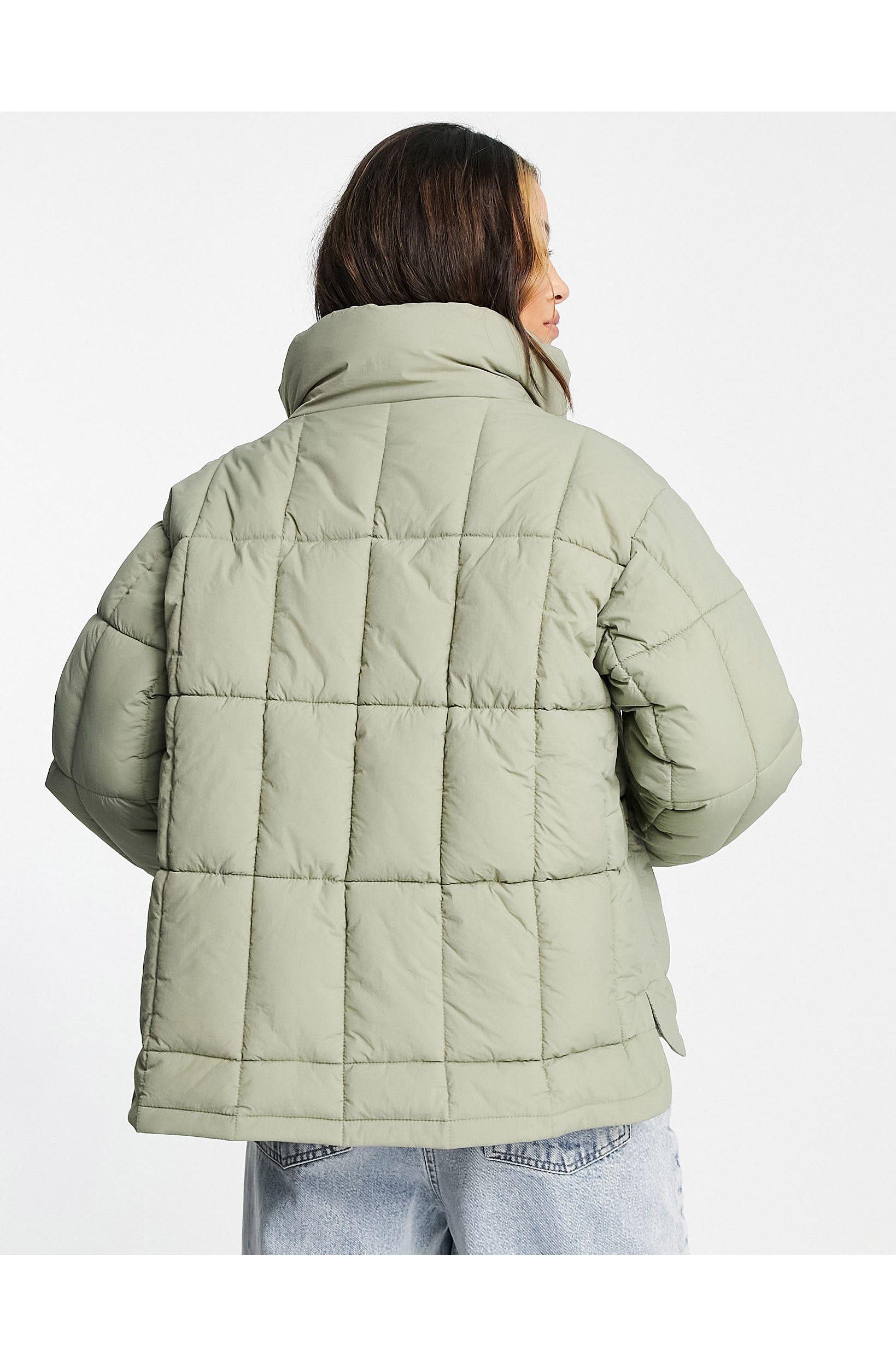 TOPSHOP Quilted Mid Length Puffer Jacket in Green | Lyst