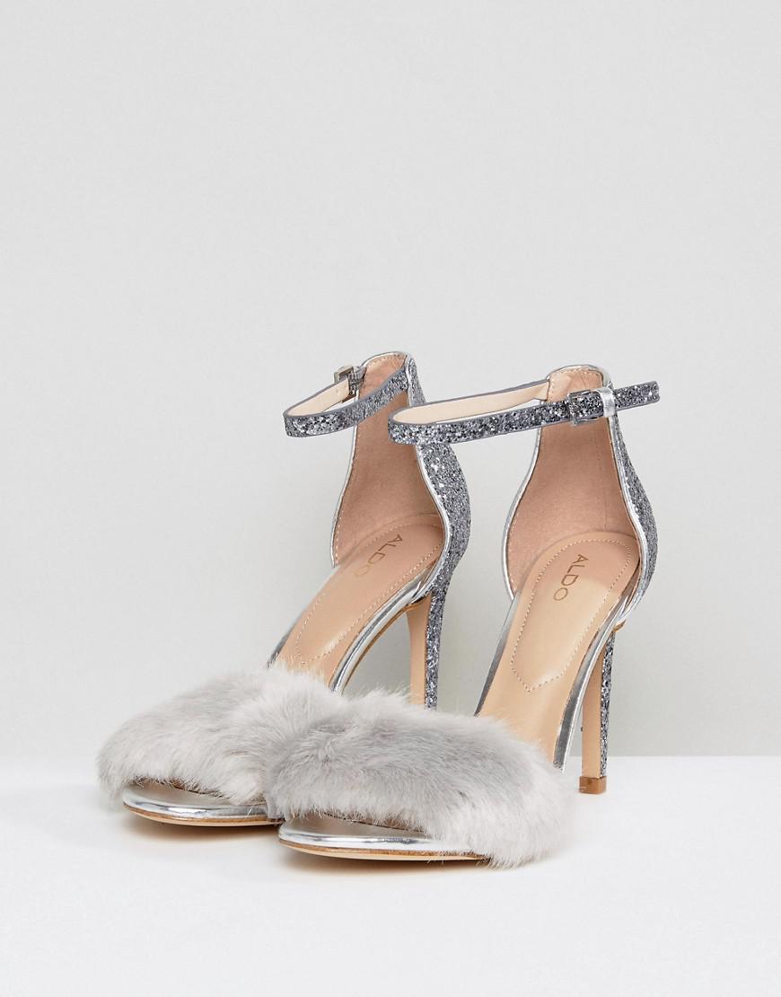 ALDO Fiolla Faux Fur Heeled Sandals in Metallic | Lyst