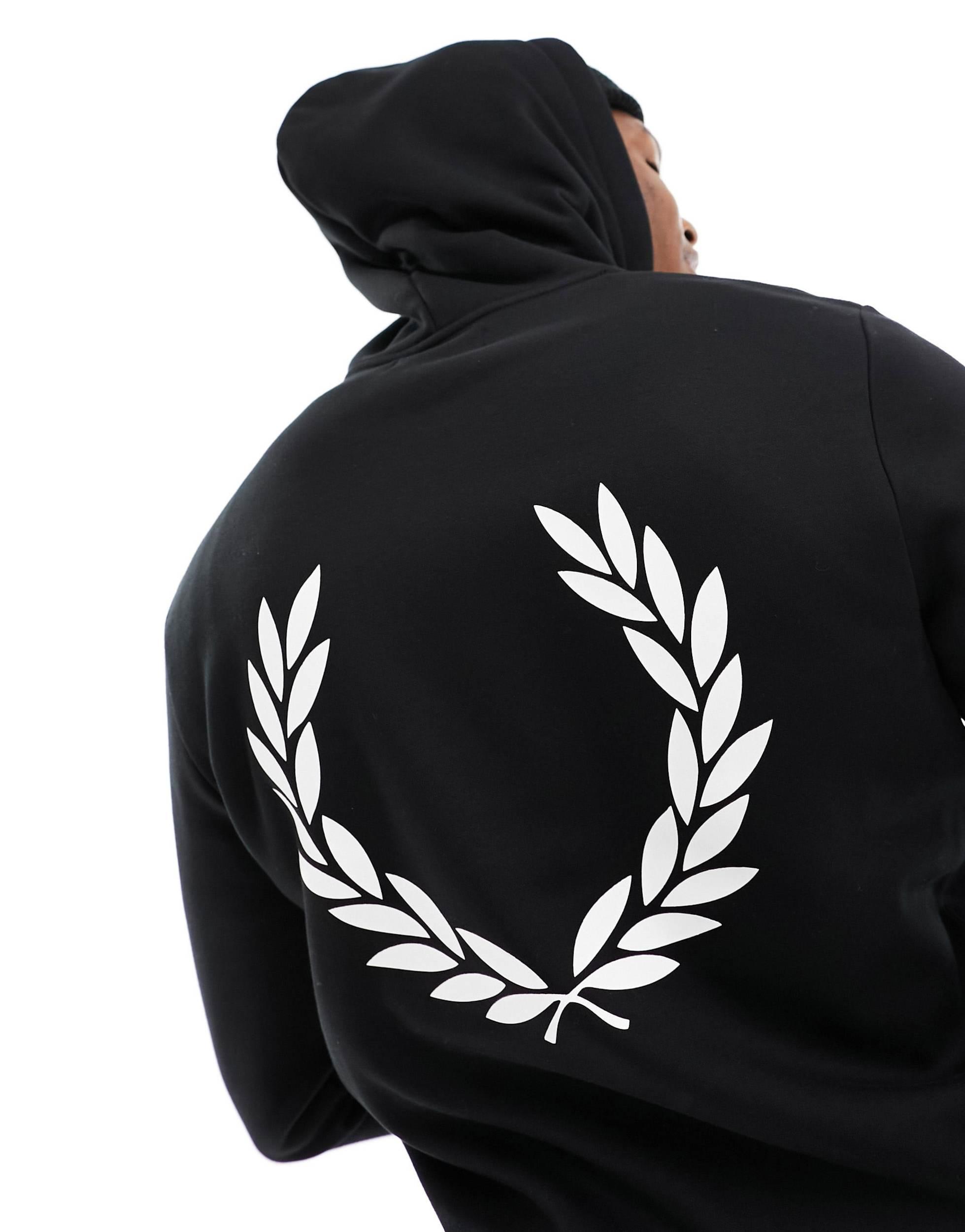 Fred Perry Laurel Wreath Back Print Hoodie in Black for Men Lyst