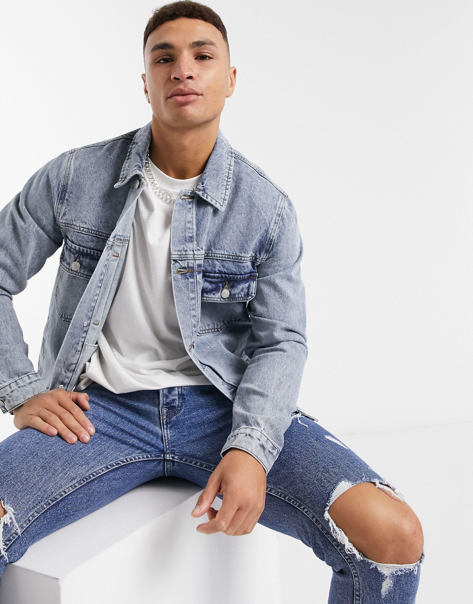 TOPMAN Denim Jacket in Blue for Men | Lyst
