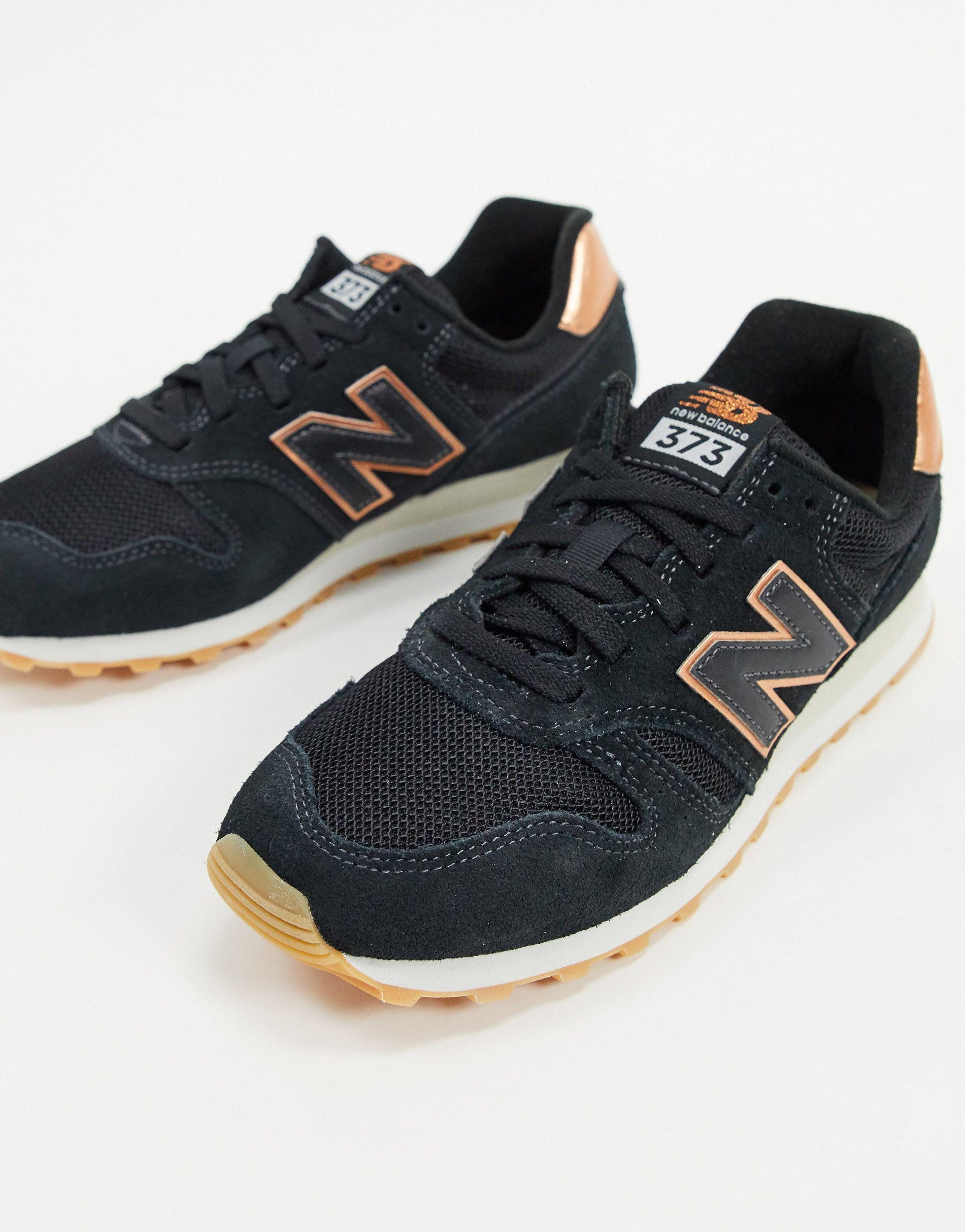 New Balance Suede 373 Womens Black / Rose Gold Trainers - Lyst