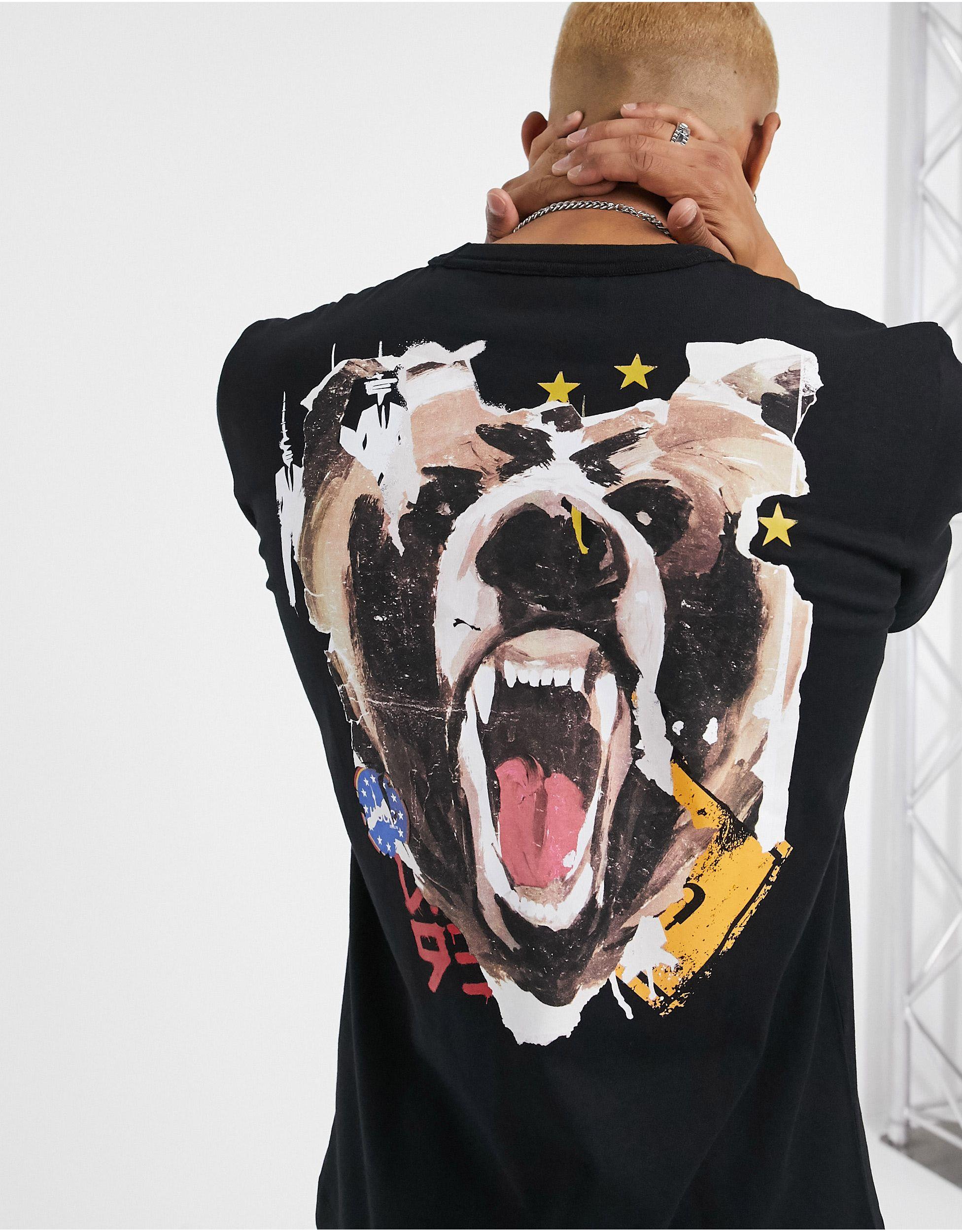 HUGO Dostok Bear Print Logo T-shirt With Back Print in Black for Men | Lyst  UK