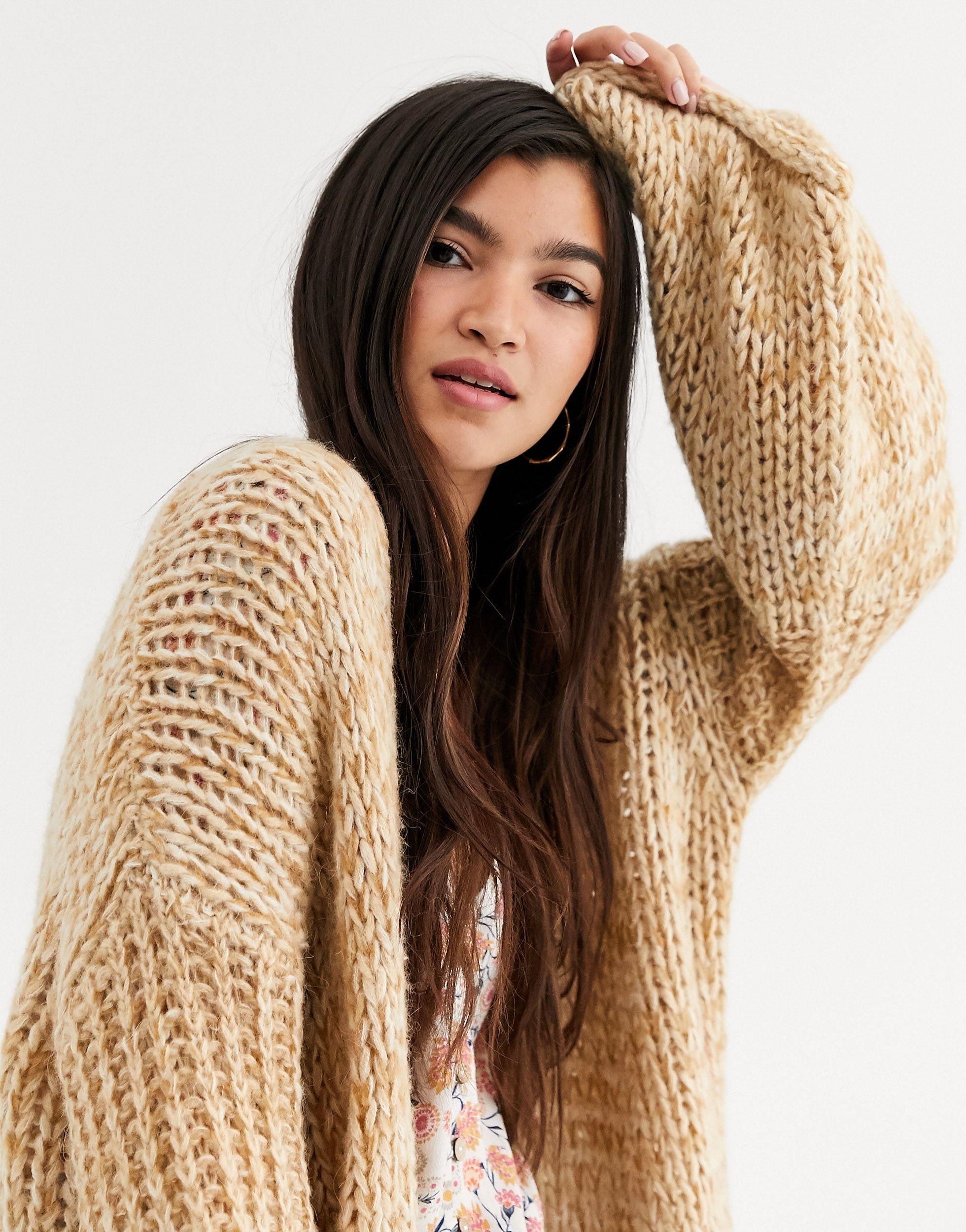 Free People Home Town Volume Sleeve Cardigan-white in Natural | Lyst