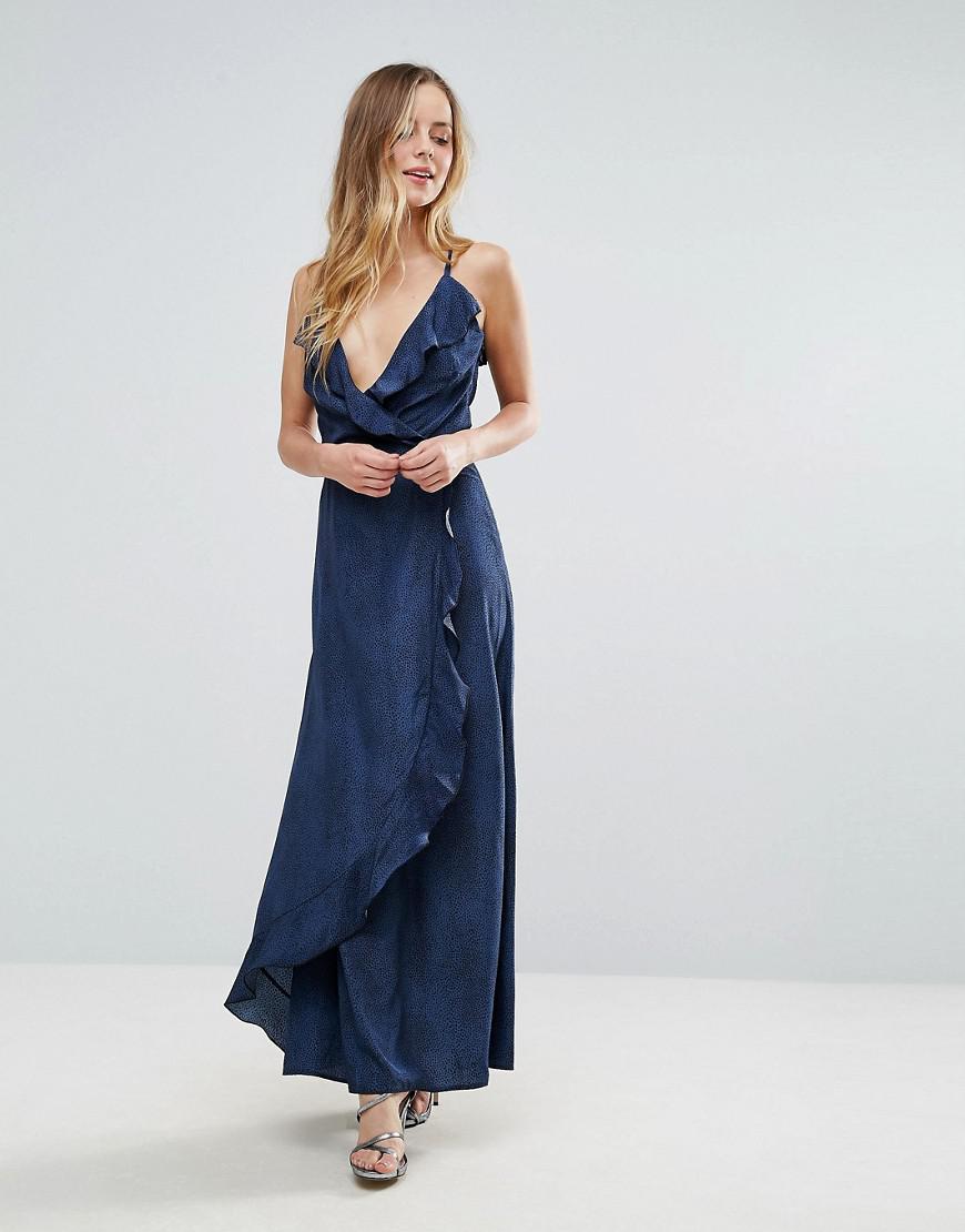 navy ruffle maxi dress