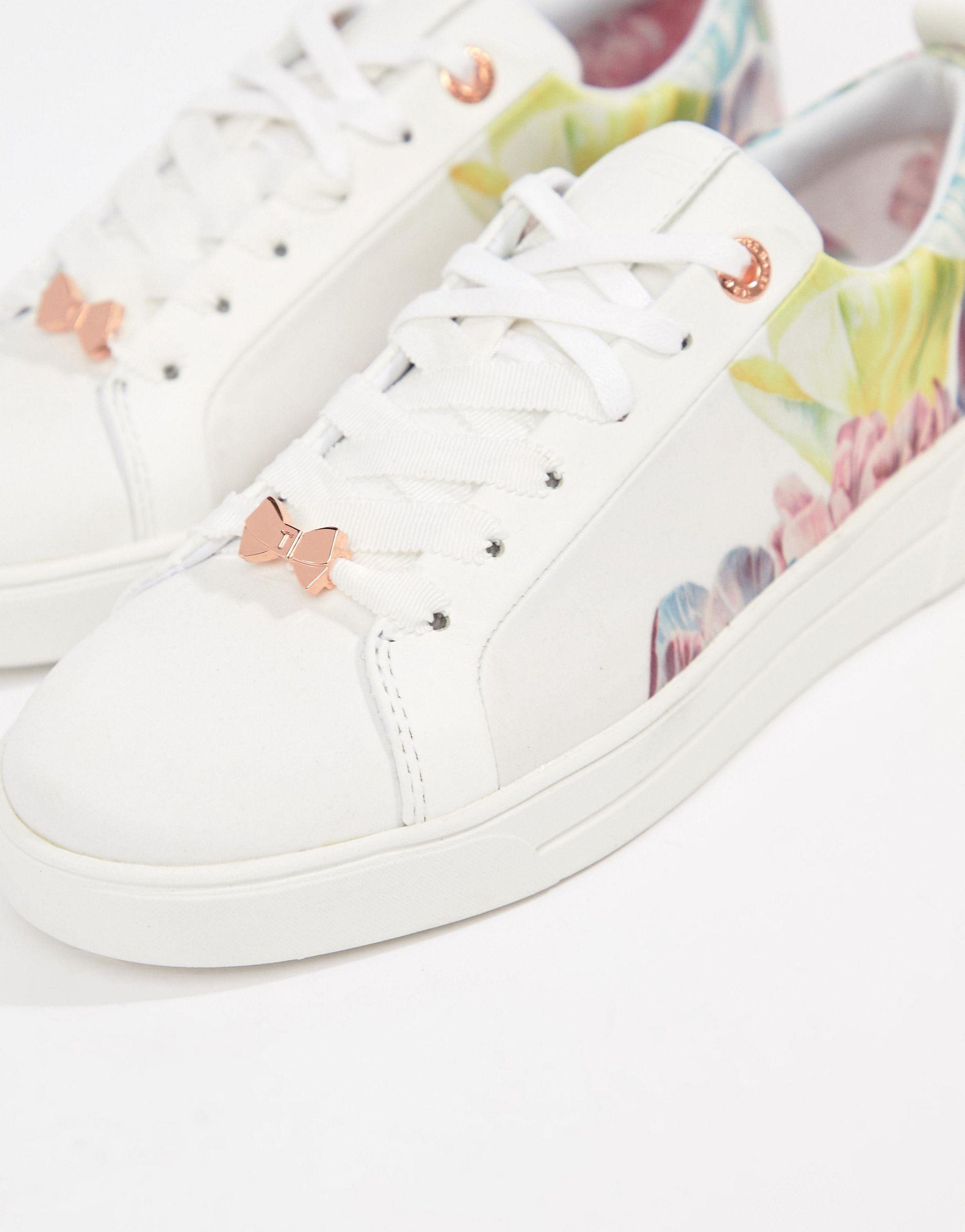 Ted Baker Floral Lace Up Trainers in White - Lyst