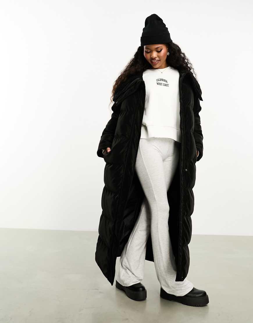 Urbancode Urbancode Petite Maxi Puffer Coat With Oversized Shawl Collar in Black Lyst UK